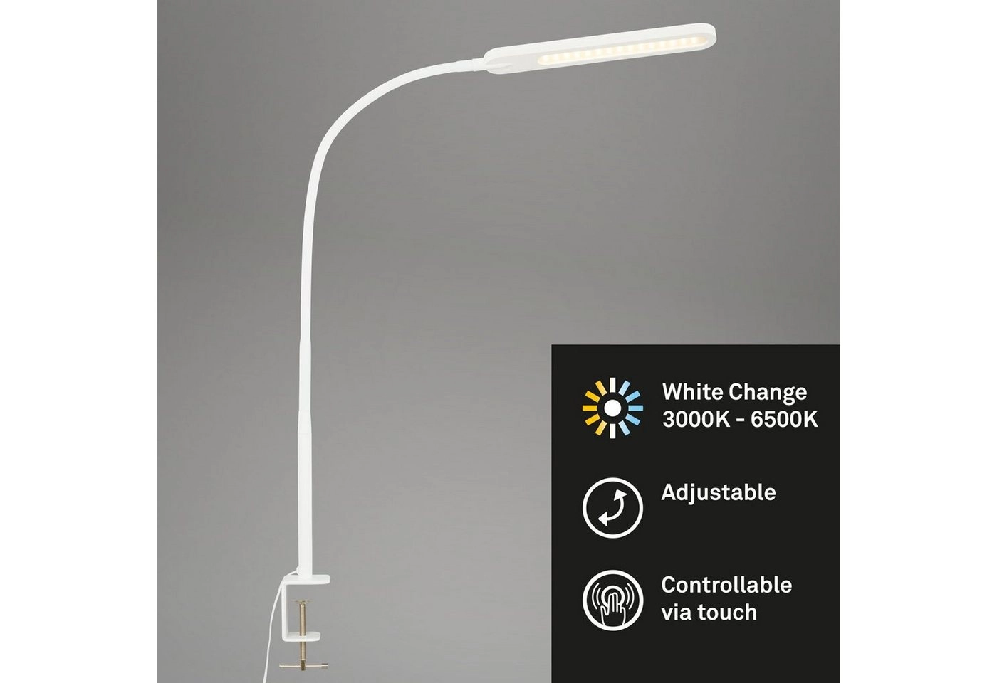 CCT LED Klemmleuchte, 50 cm, 8 W, Weiß