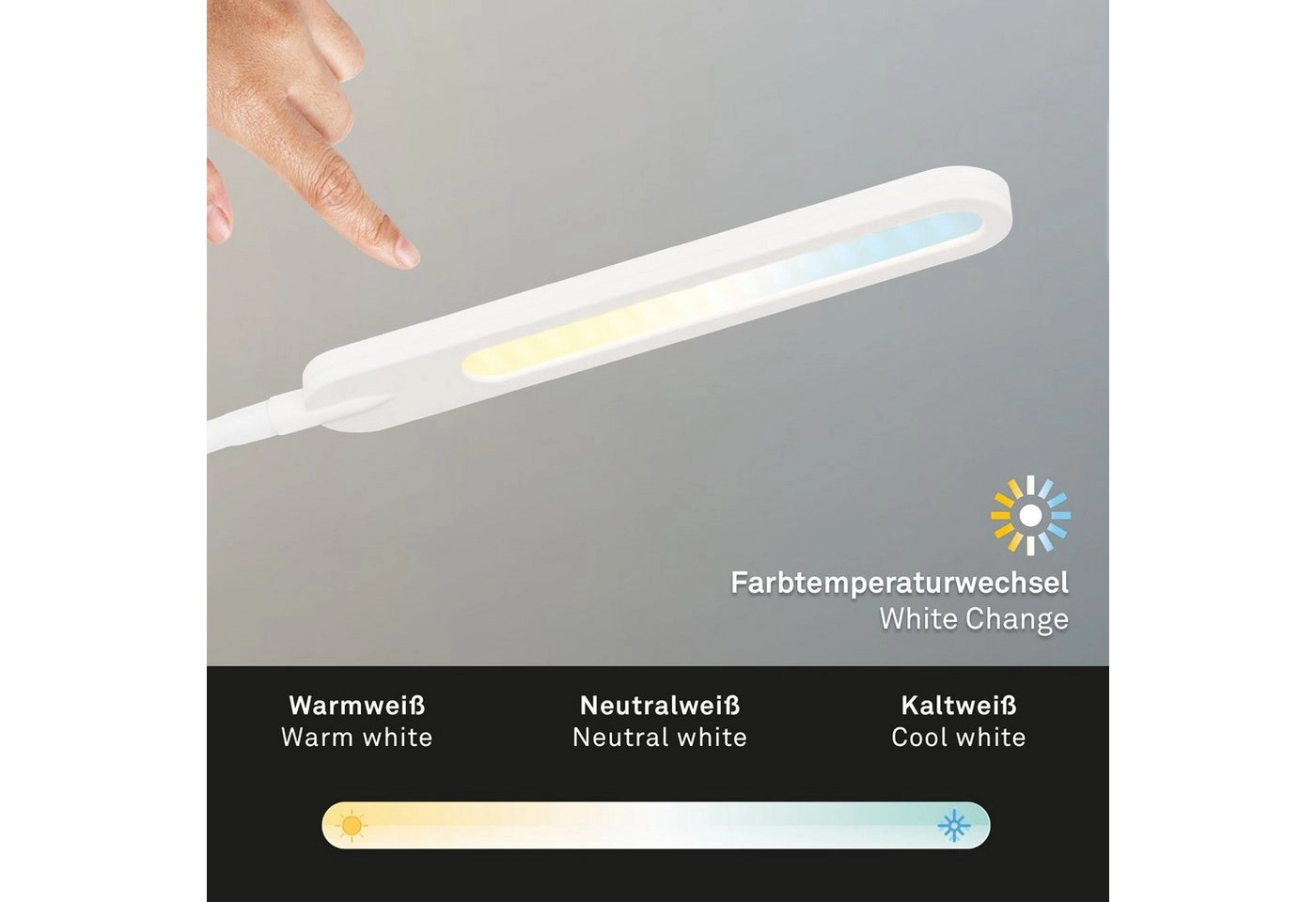 CCT LED Klemmleuchte, 50 cm, 8 W, Weiß