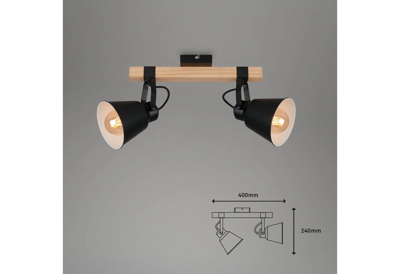 Spot Deckenleuchte, 40 cm, max. 40 W, Schwarz-Holz