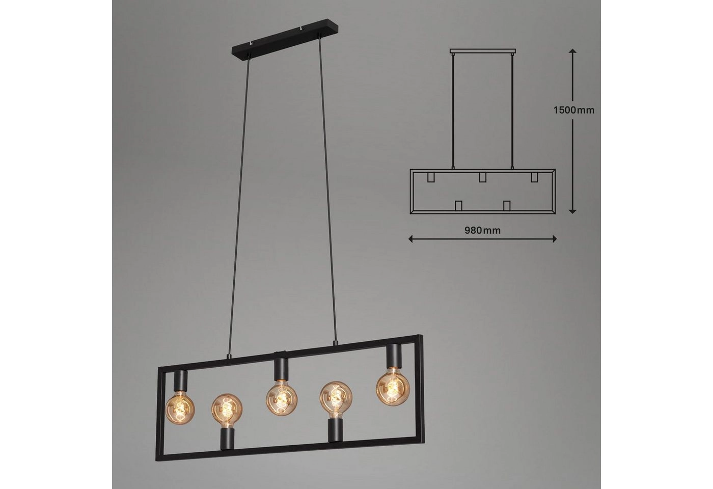 Pendelleuchte, 98 cm, max. 40 W, Schwarz