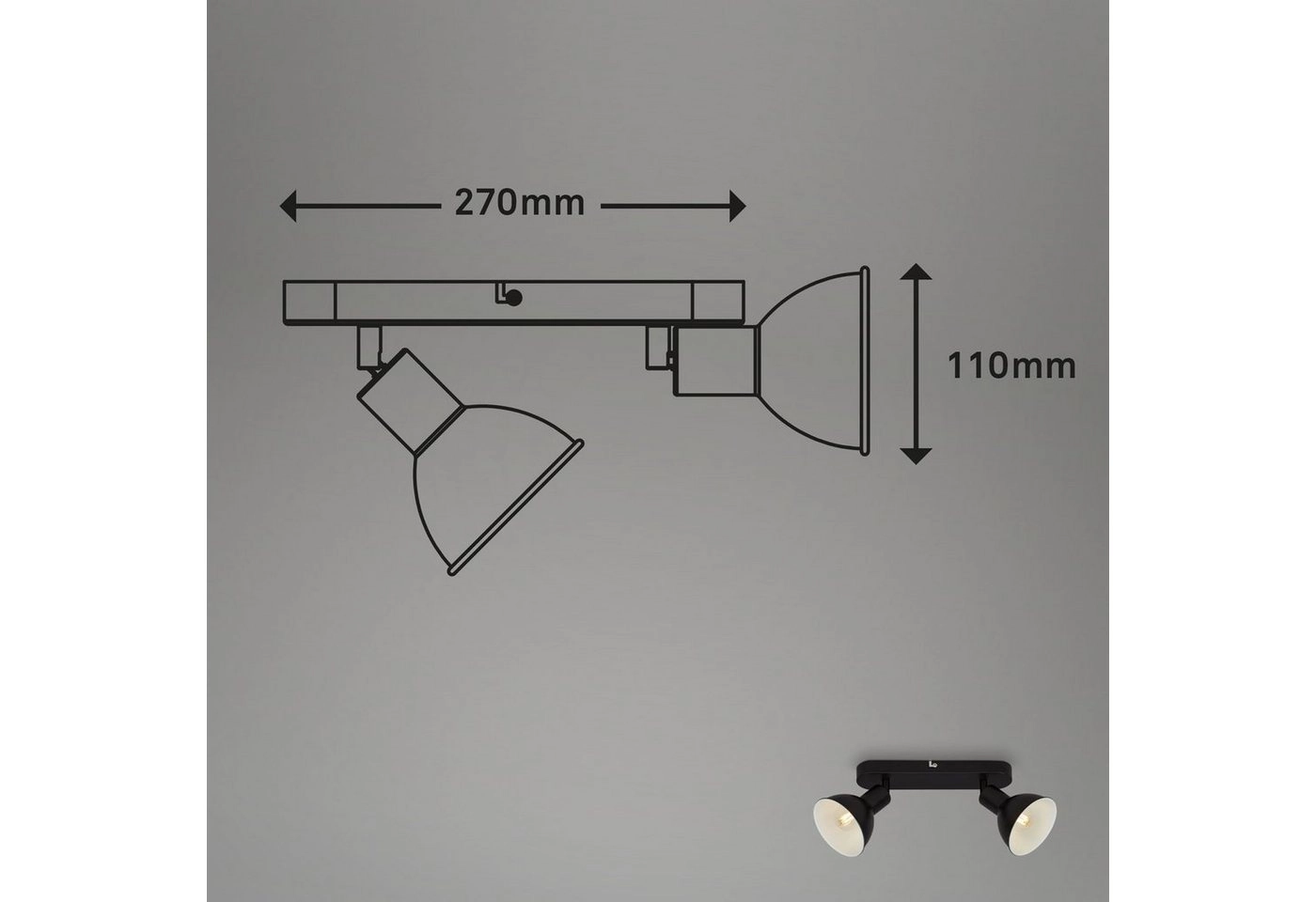 Spotleuchte, 27 cm, 2x E14, schwarz/weiß