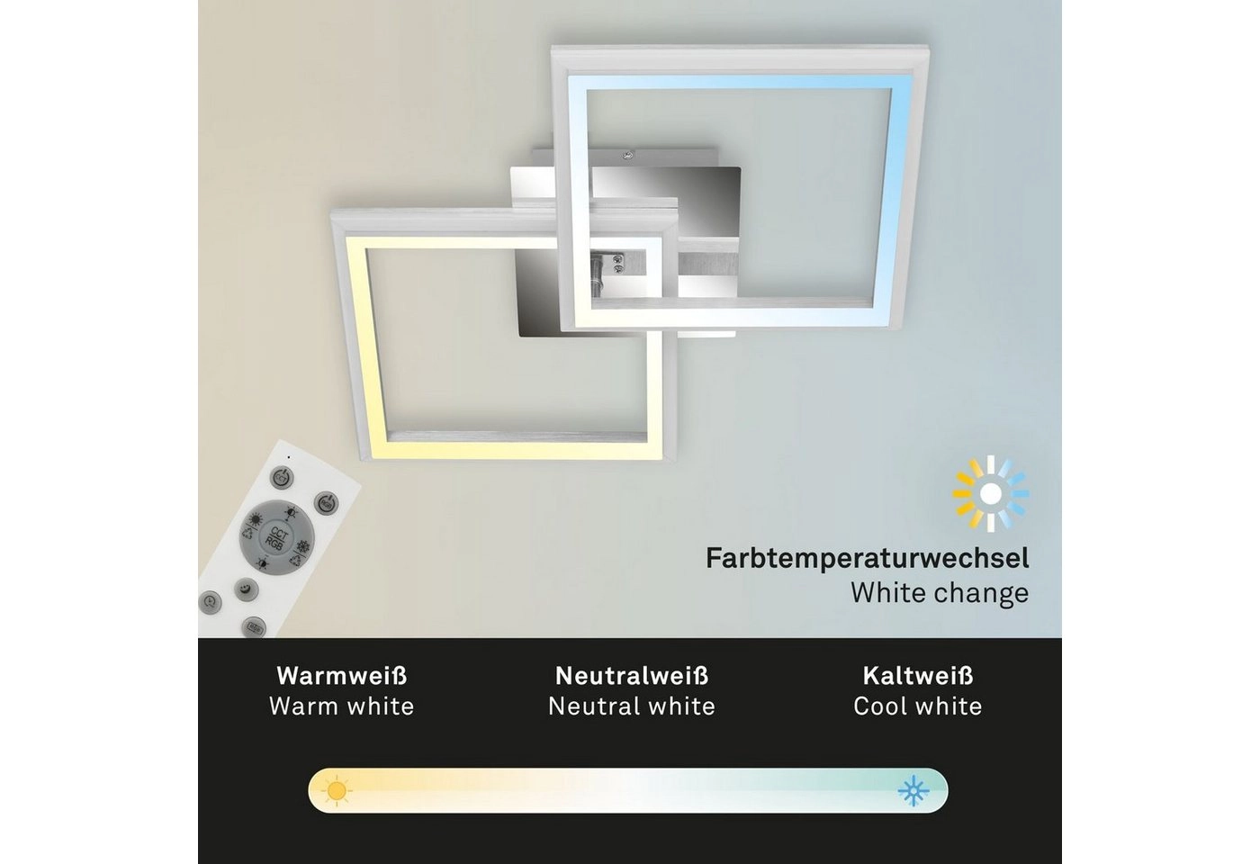 RGB CCT LED Deckenleuchte, 60,5 cm, 22 W, 1100 lm, alu-chrom