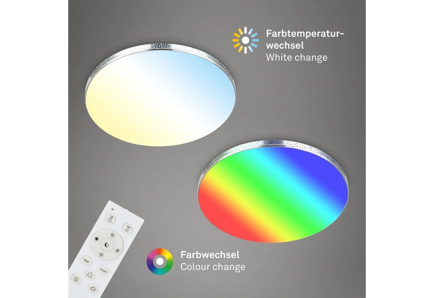 RGB-CCT LED Deckenleuchte, Ø 45,5 cm, LED-Platine, 24W, 2700 lm, chrom