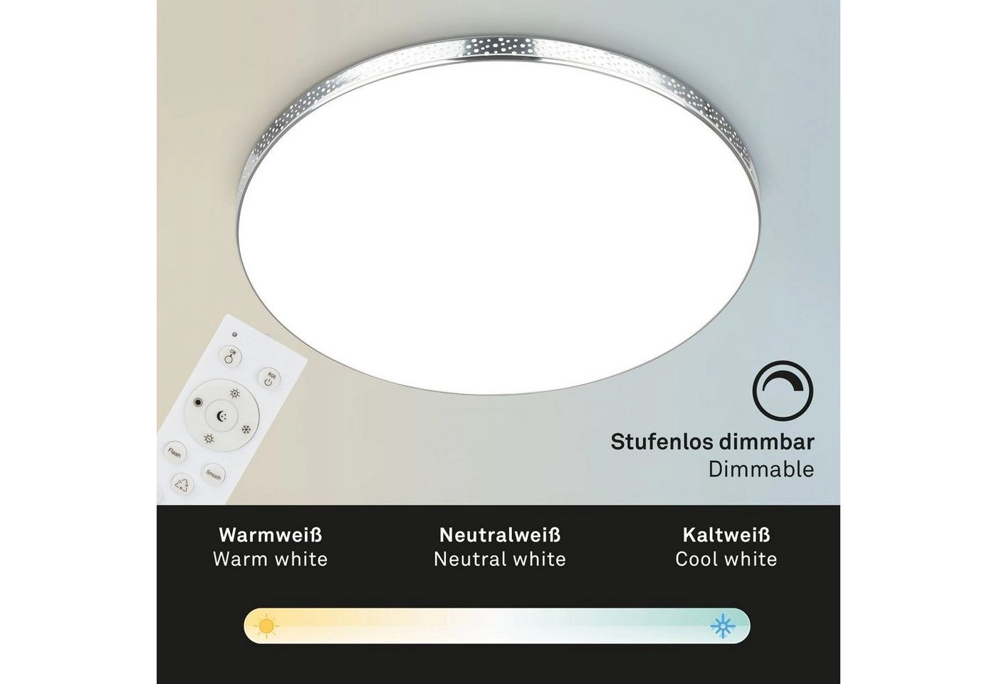 RGB-CCT LED Deckenleuchte, Ø 45,5 cm, LED-Platine, 24W, 2700 lm, chrom