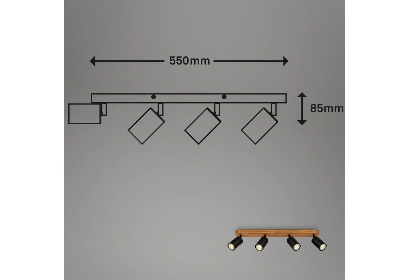 Spotleuchte, 55 cm, 4x GU10, schwarz