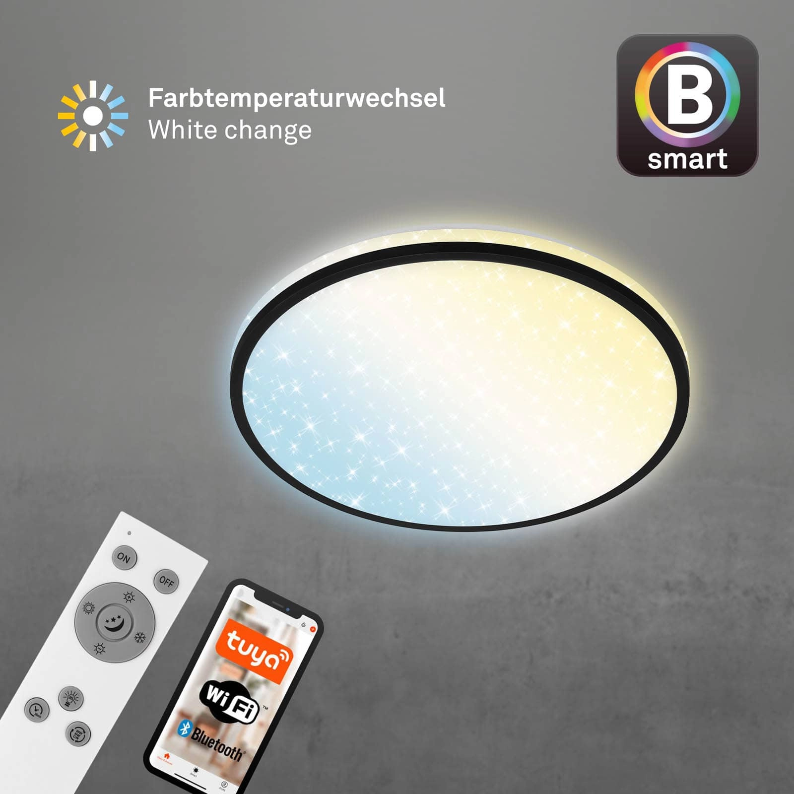 Sternenhimmel CCT LED Deckenleuchte, Ø 33,3 cm, 24 W, 2500 lm, Schwarz