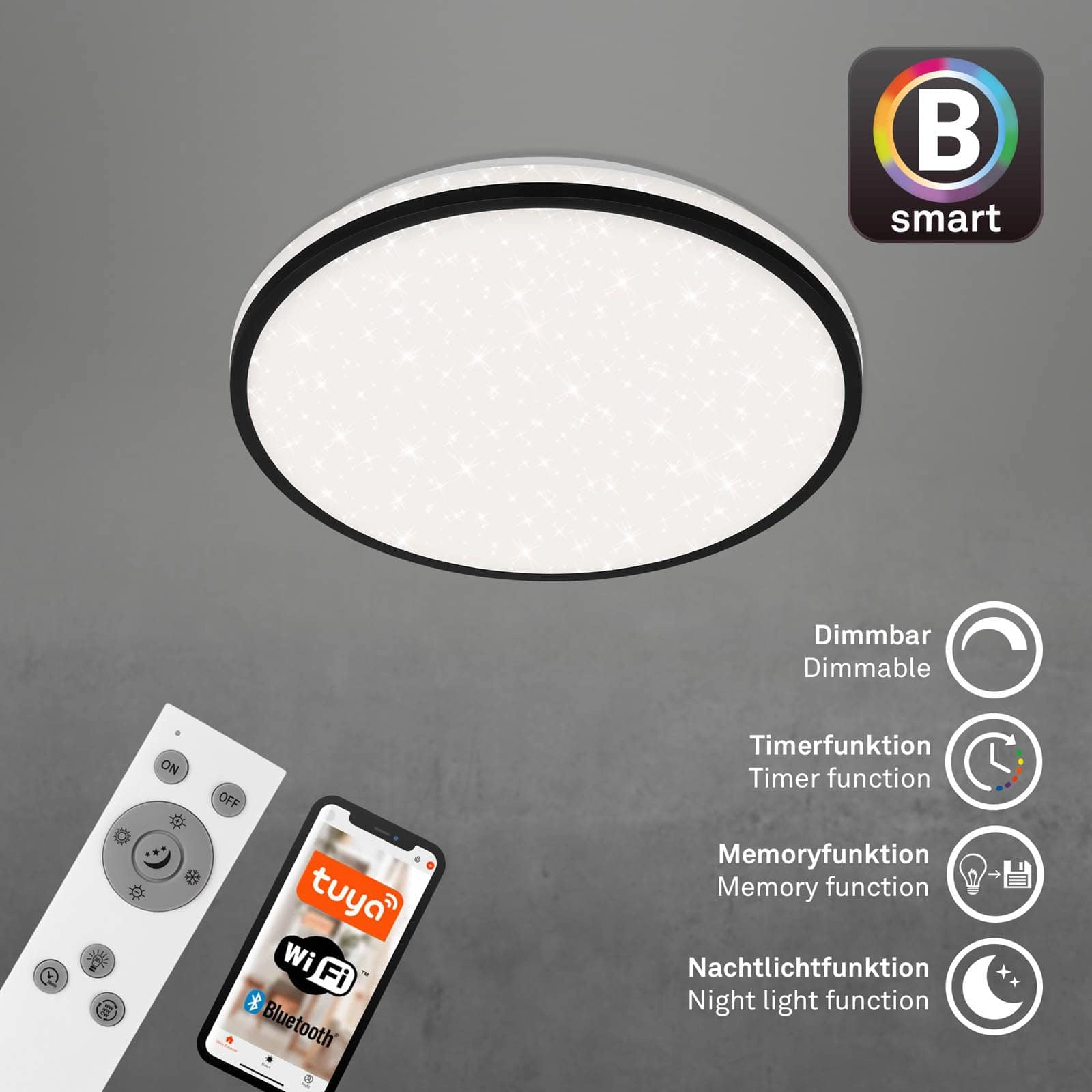 Sternenhimmel CCT LED Deckenleuchte, Ø 33,3 cm, 24 W, 2500 lm, Schwarz