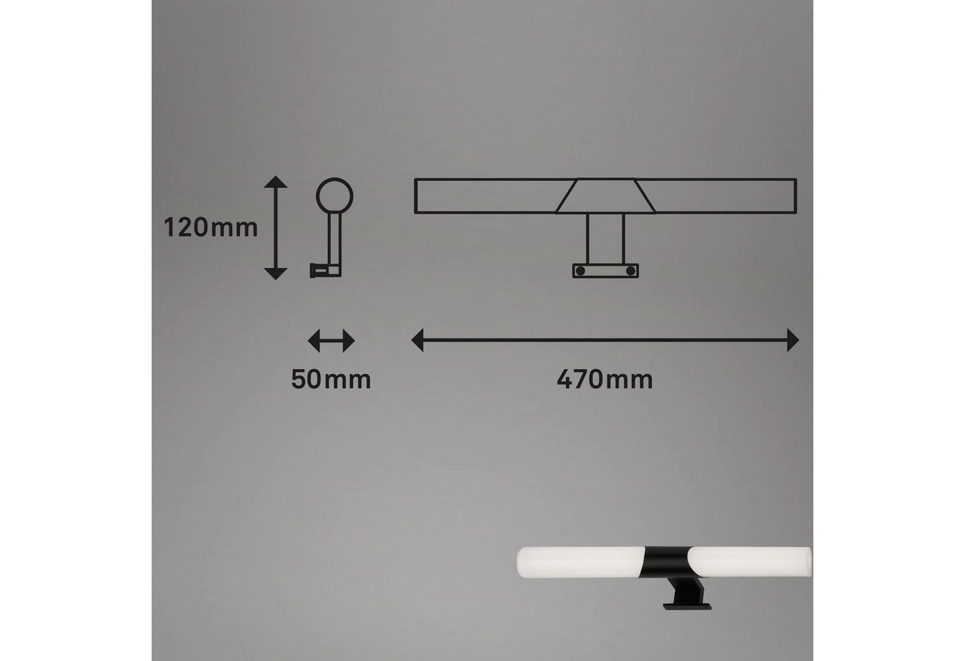 LED Bad-Spiegelleuchte, 47 cm, LED-Modul, 12W, 1300 lm, schwarz