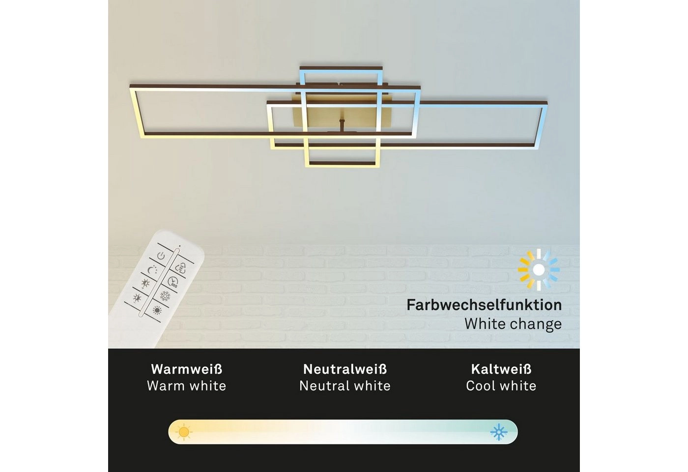 CCT LED Wand- und Deckenleuchte, 110 cm, LED-Platine, 51 W, 4400 lm, gold-braun