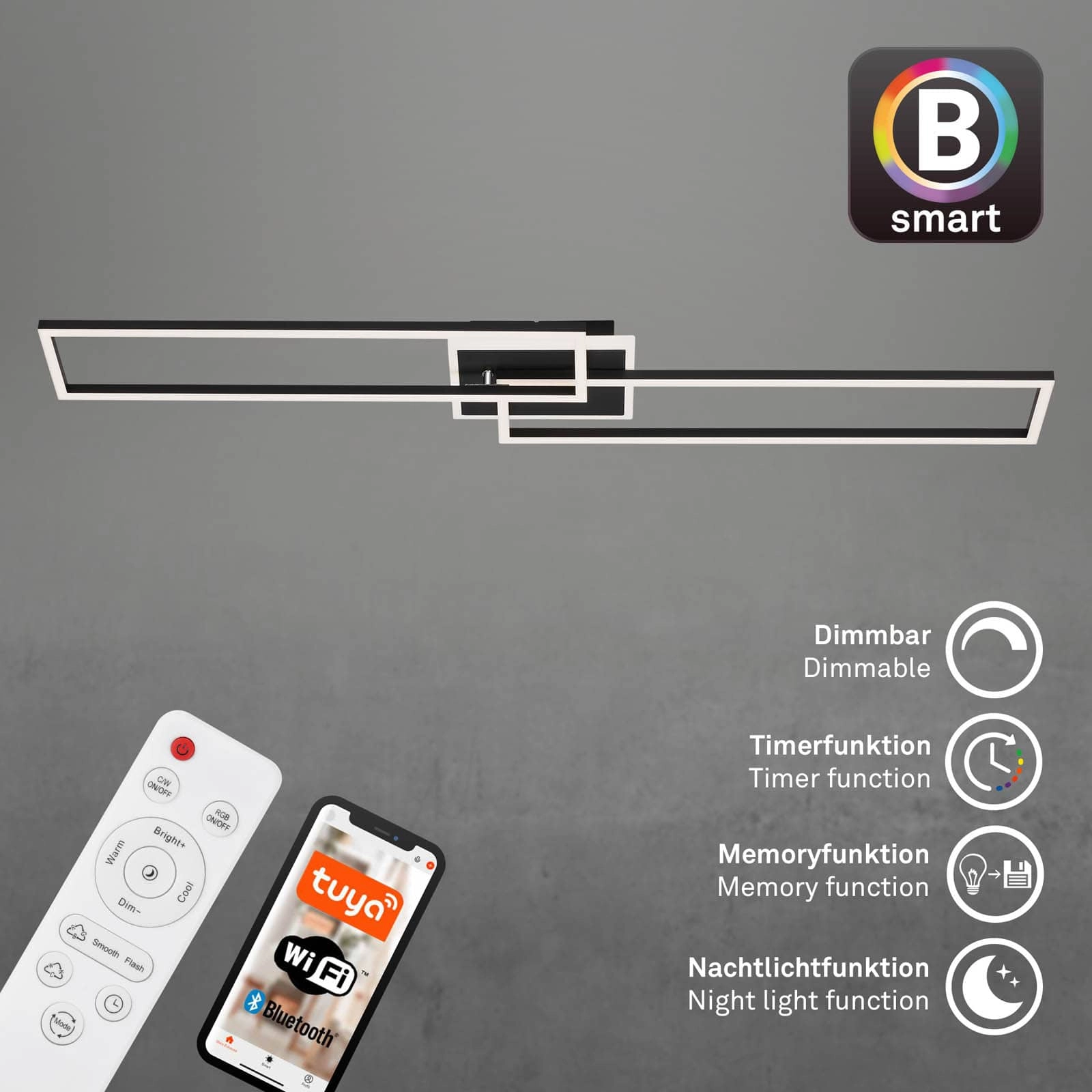 LED Deckenleuchte, 110 cm, 40 W, 5200 lm, Schwarz