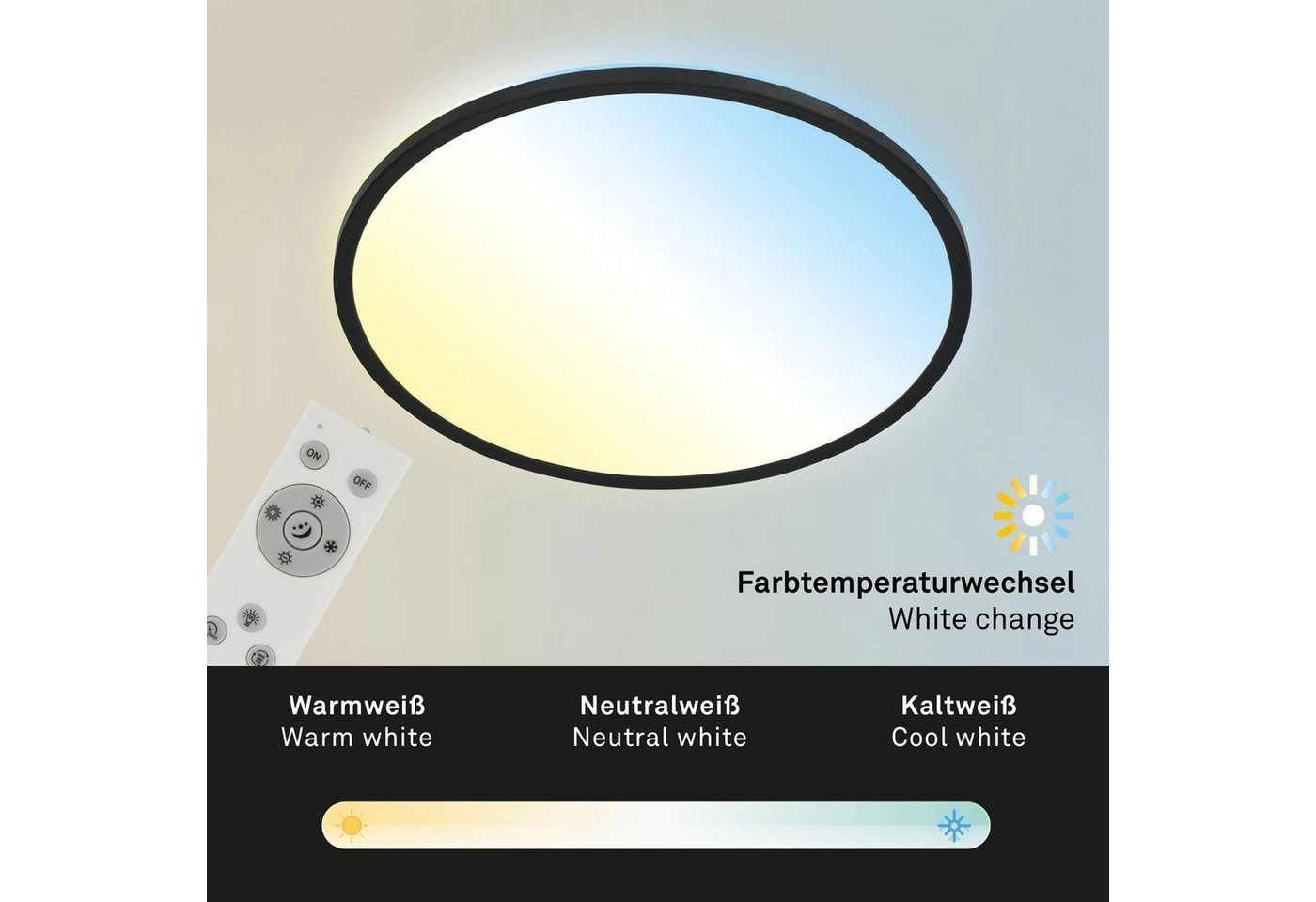 Ultraflaches CCT LED Panel, Ø48 cm, 1x LED, 31 W, 3500 lm, schwarz