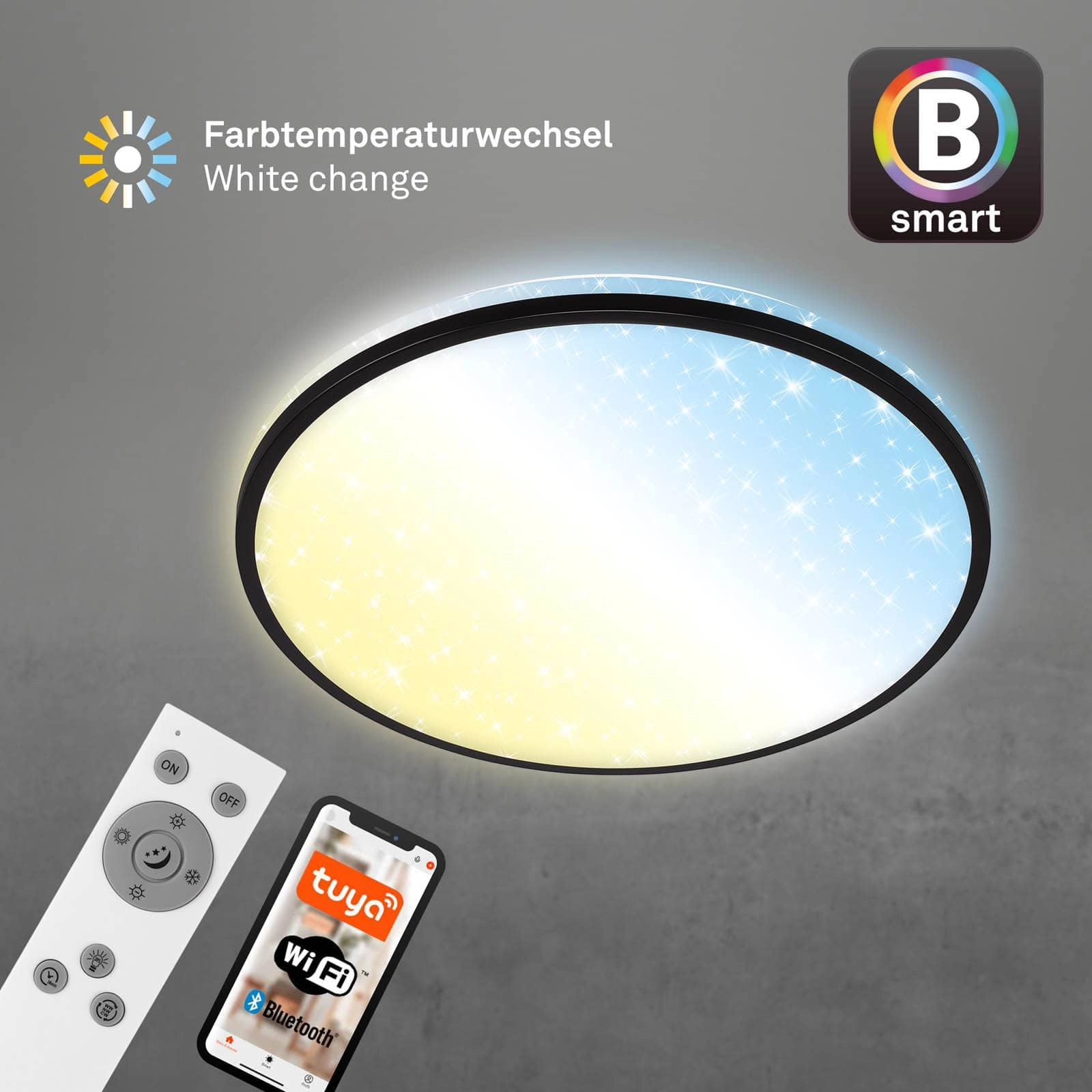 Sternenhimmel CCT LED Deckenleuchte, Ø 49 cm, 42 W, 4500 lm, Schwarz
