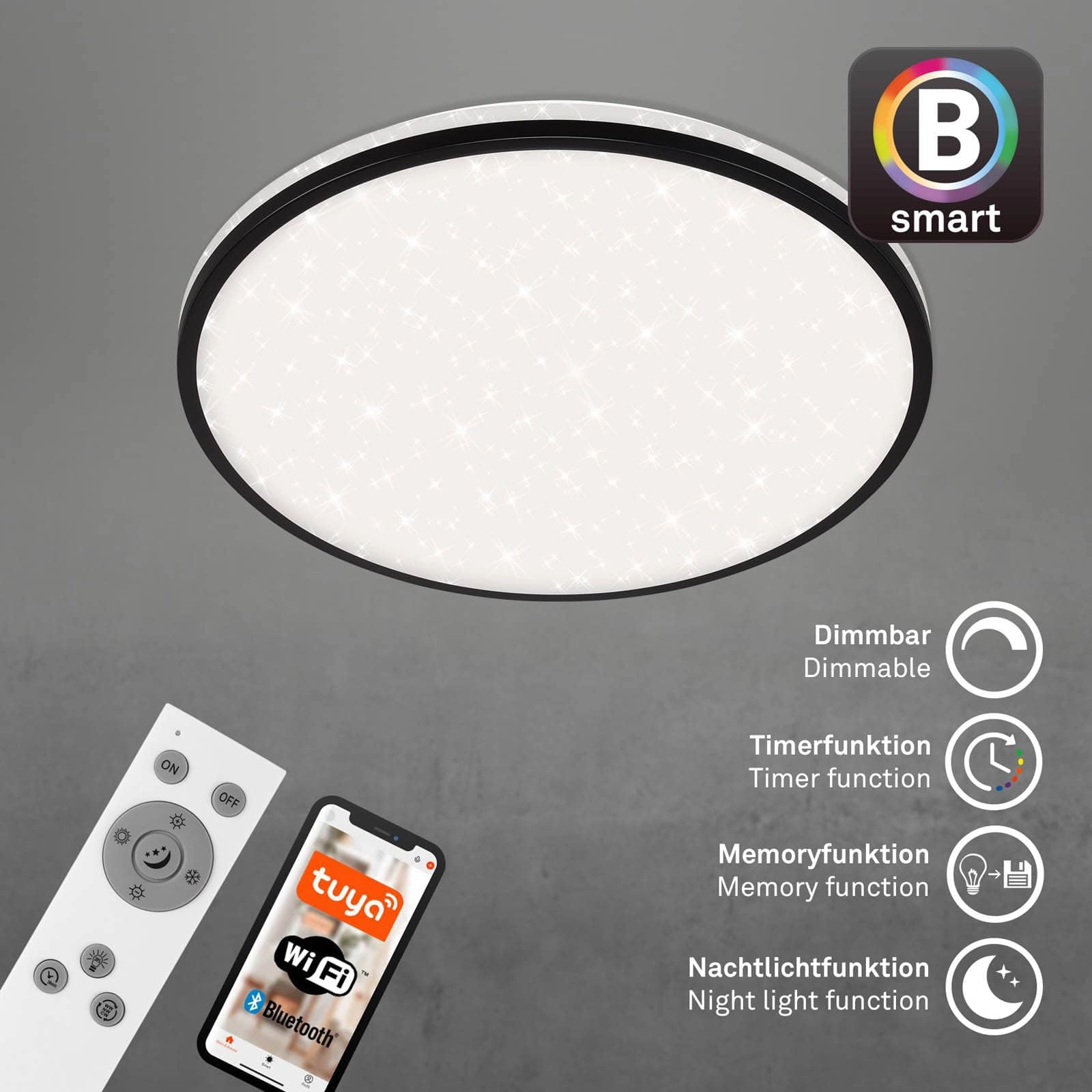 Sternenhimmel CCT LED Deckenleuchte, Ø 49 cm, 42 W, 4500 lm, Schwarz