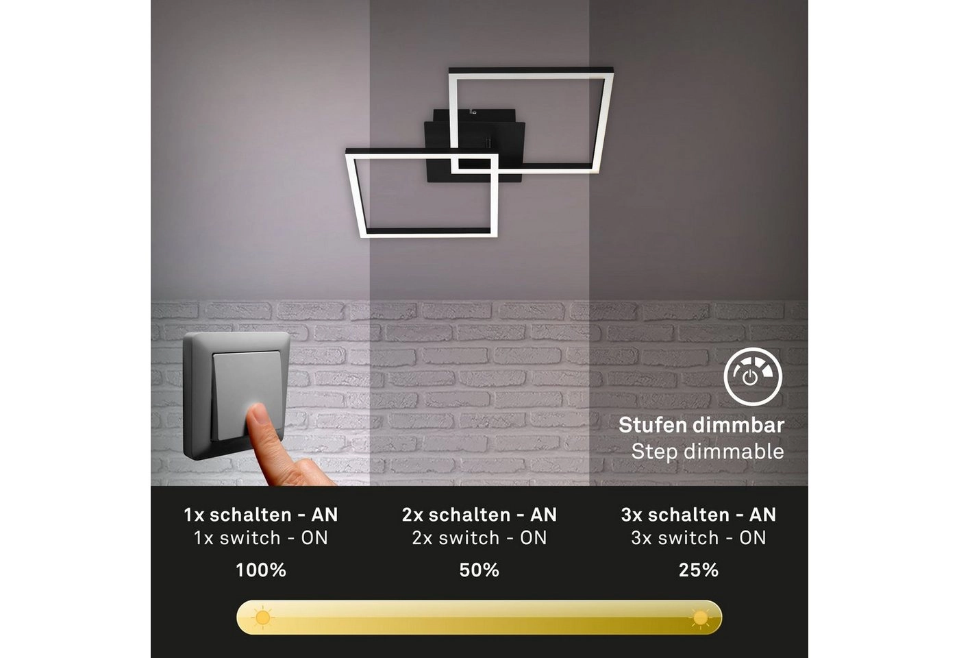 LED Deckenleuchte, 62 cm, 22 W, Schwarz