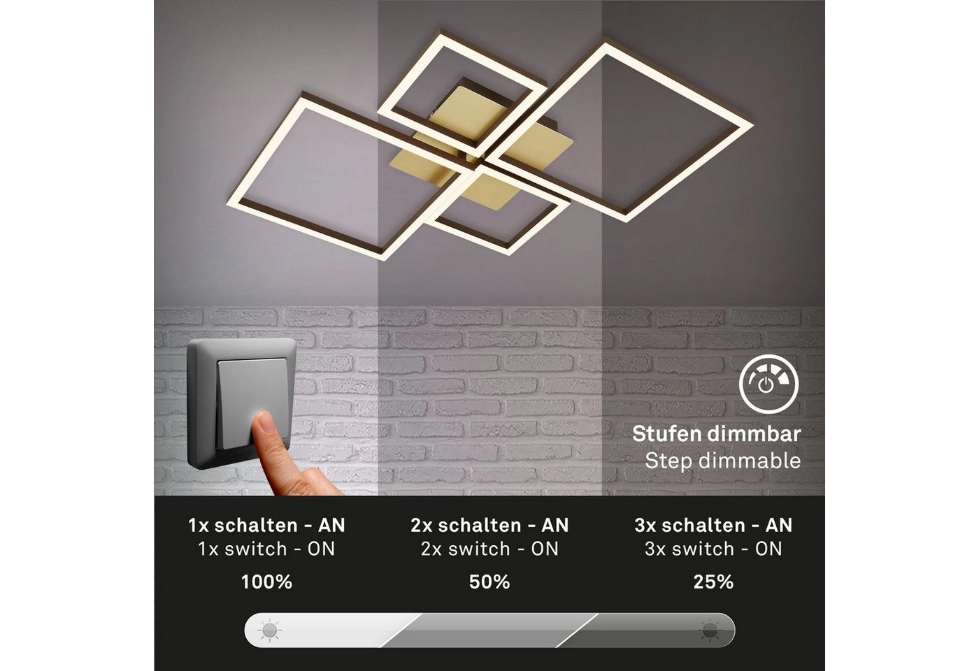 LED Deckenleuchte, 75 cm, 14 W, 1500 lm, gold-braun