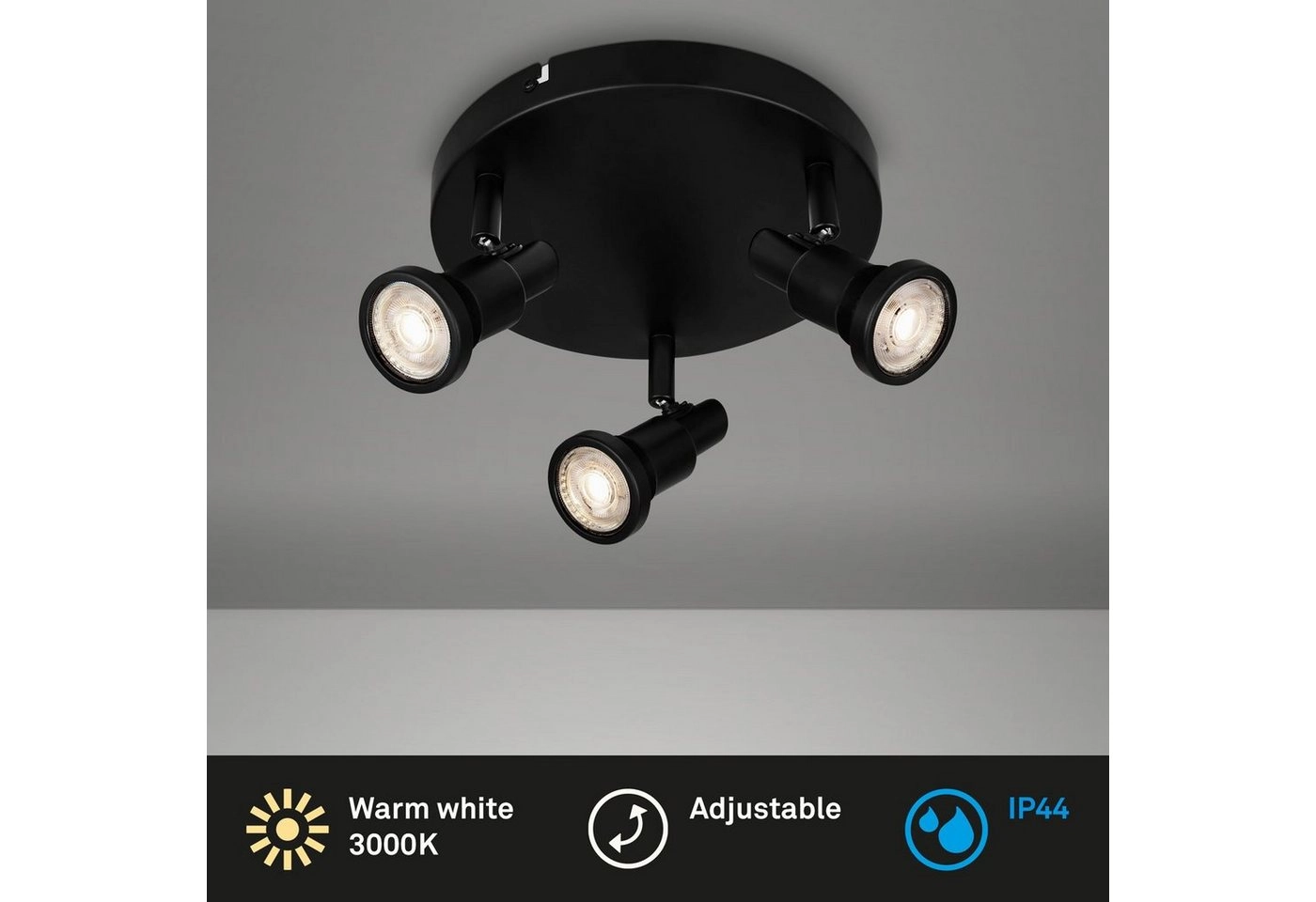 LED Spotleuchte, Ø12,5 cm, 3x GU10, 4,8W, 400 lm, schwarz