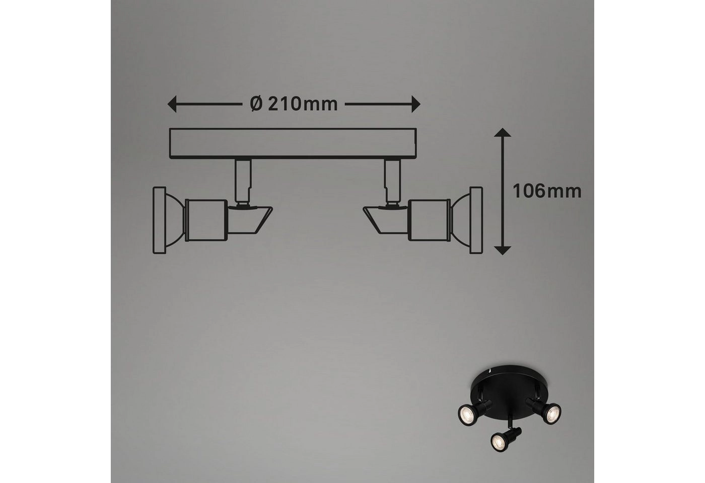 LED Spotleuchte, Ø12,5 cm, 3x GU10, 4,8W, 400 lm, schwarz