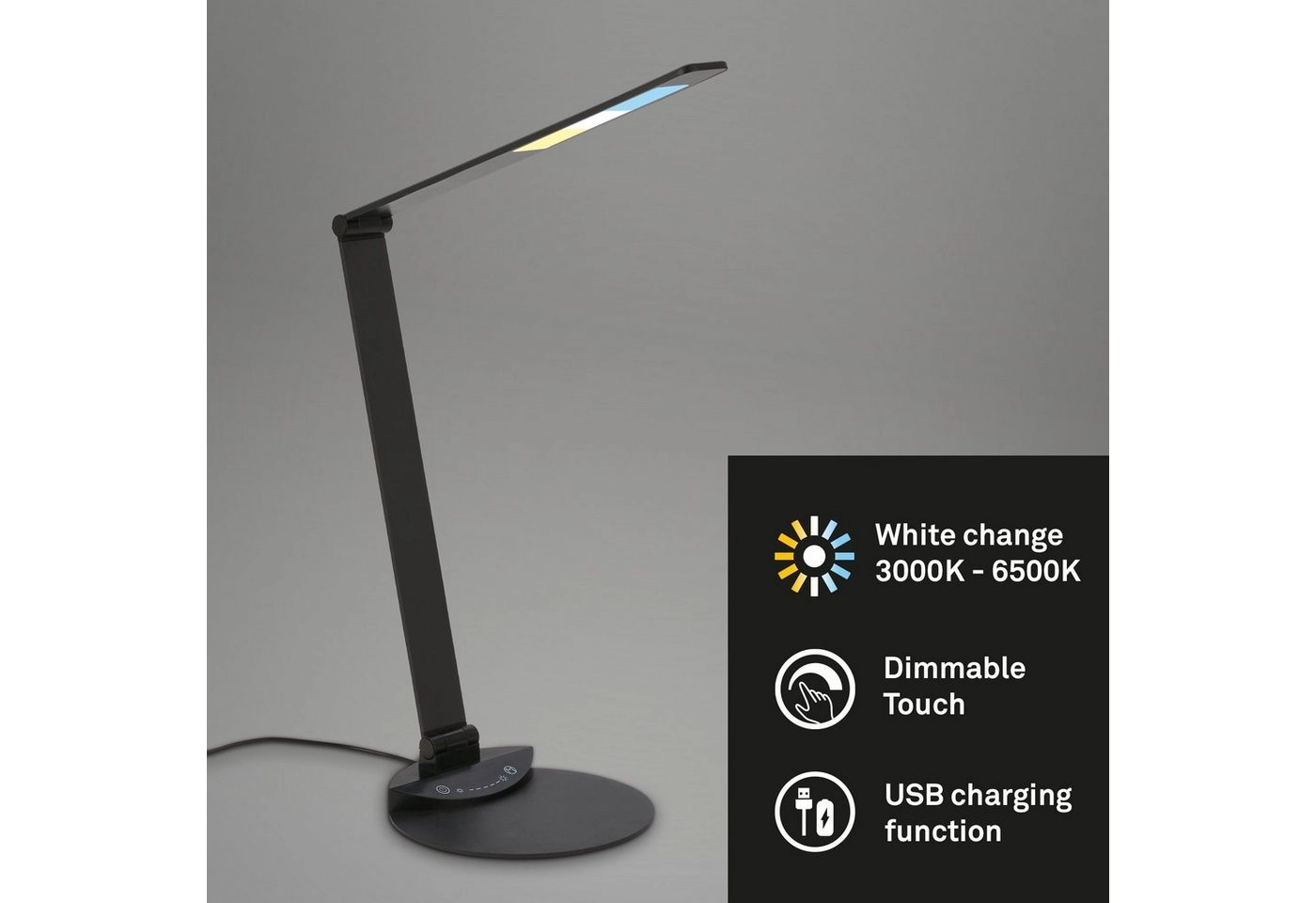 CCT-LED Schreibtischleuchte, 83 cm, LED-Platine, 12 W, 680 lm, schwarz