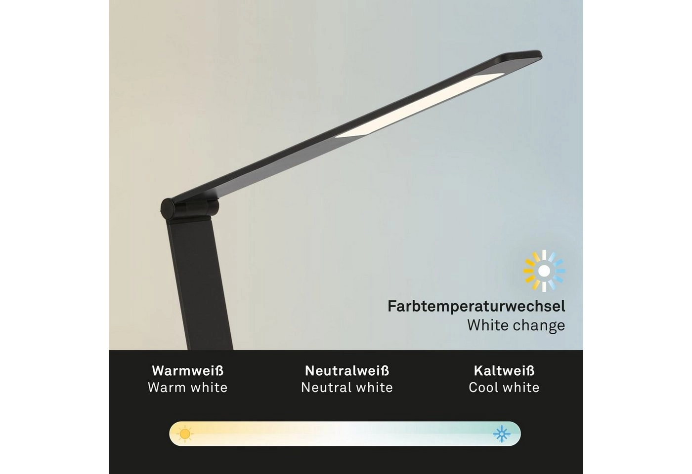 CCT-LED Schreibtischleuchte, 83 cm, LED-Platine, 12 W, 680 lm, schwarz