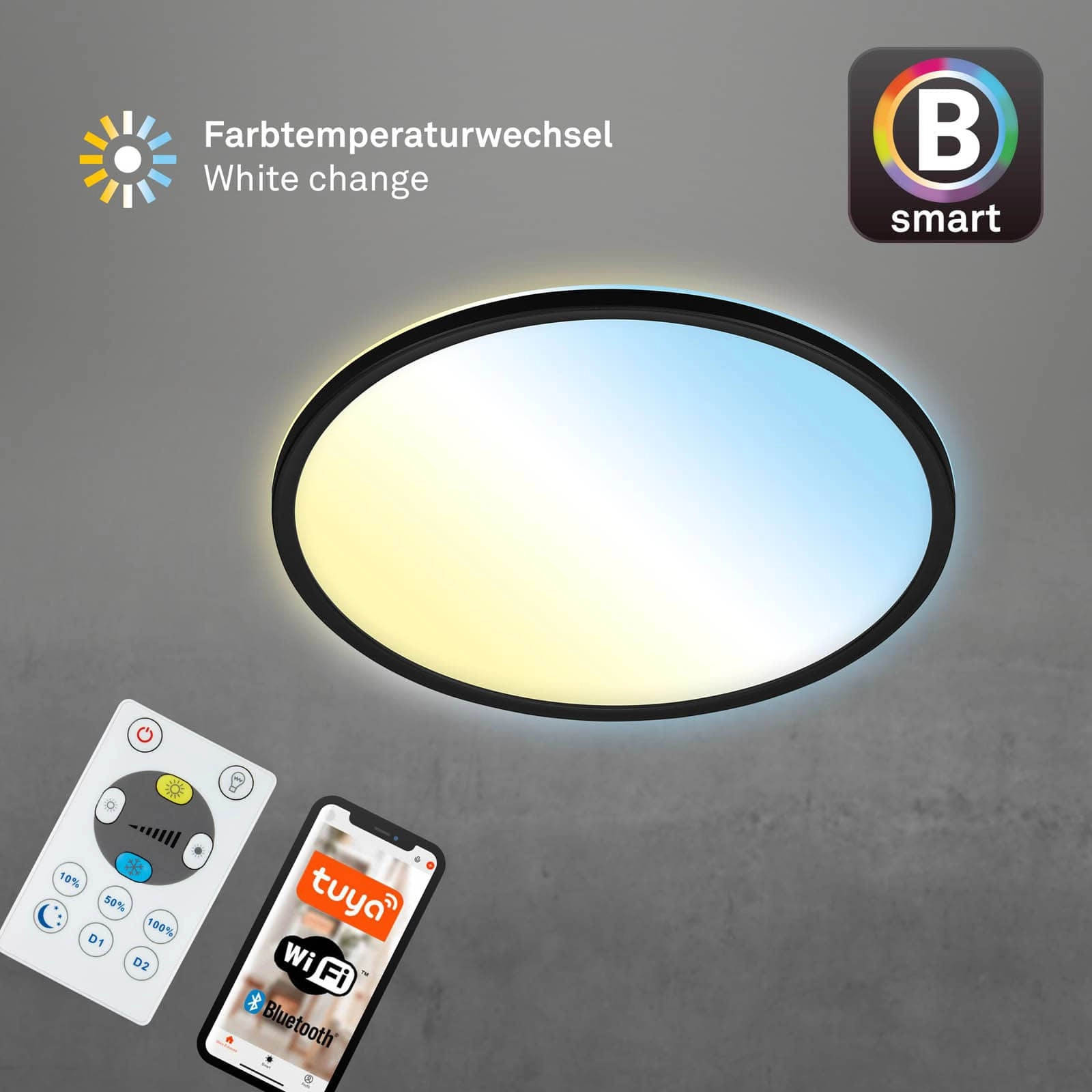 CCT LED Panel, Ø 42 cm, 22 W, 3000 lm, Schwarz