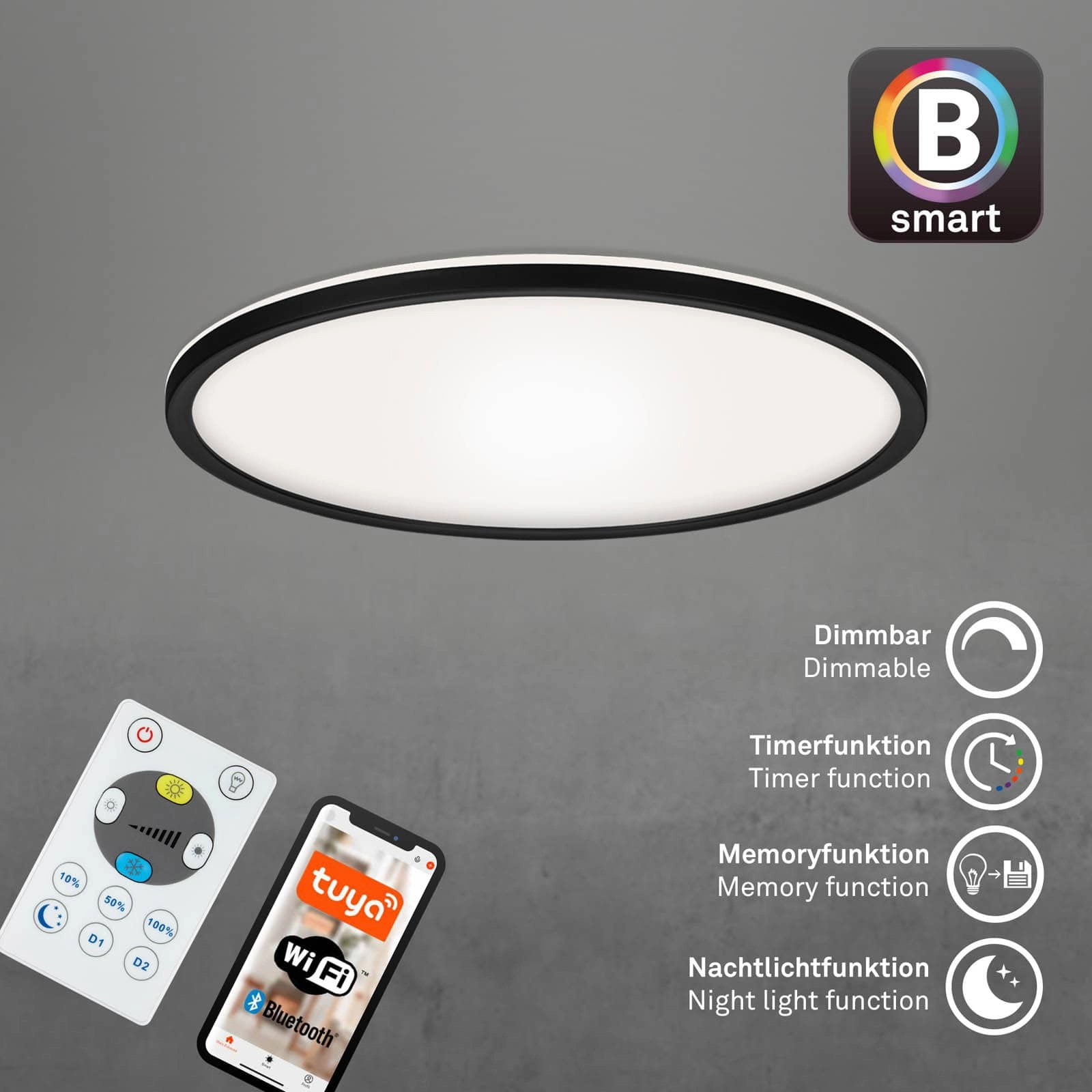 CCT LED Panel, Ø 42 cm, 22 W, 3000 lm, Schwarz