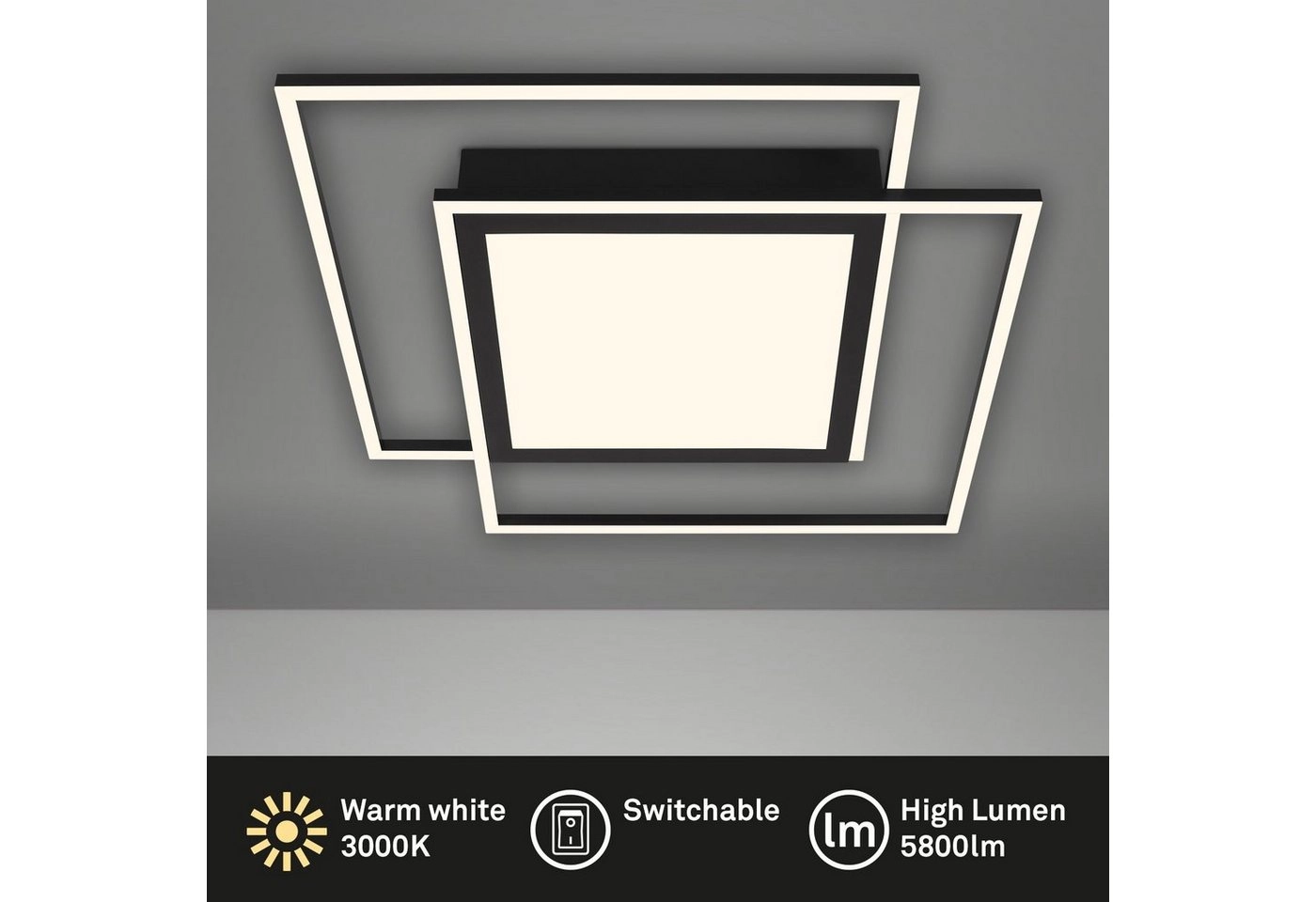 LED Deckenleuchte, 51,5 cm, LED-Platine, 50 W, 5000 lm, schwarz matt