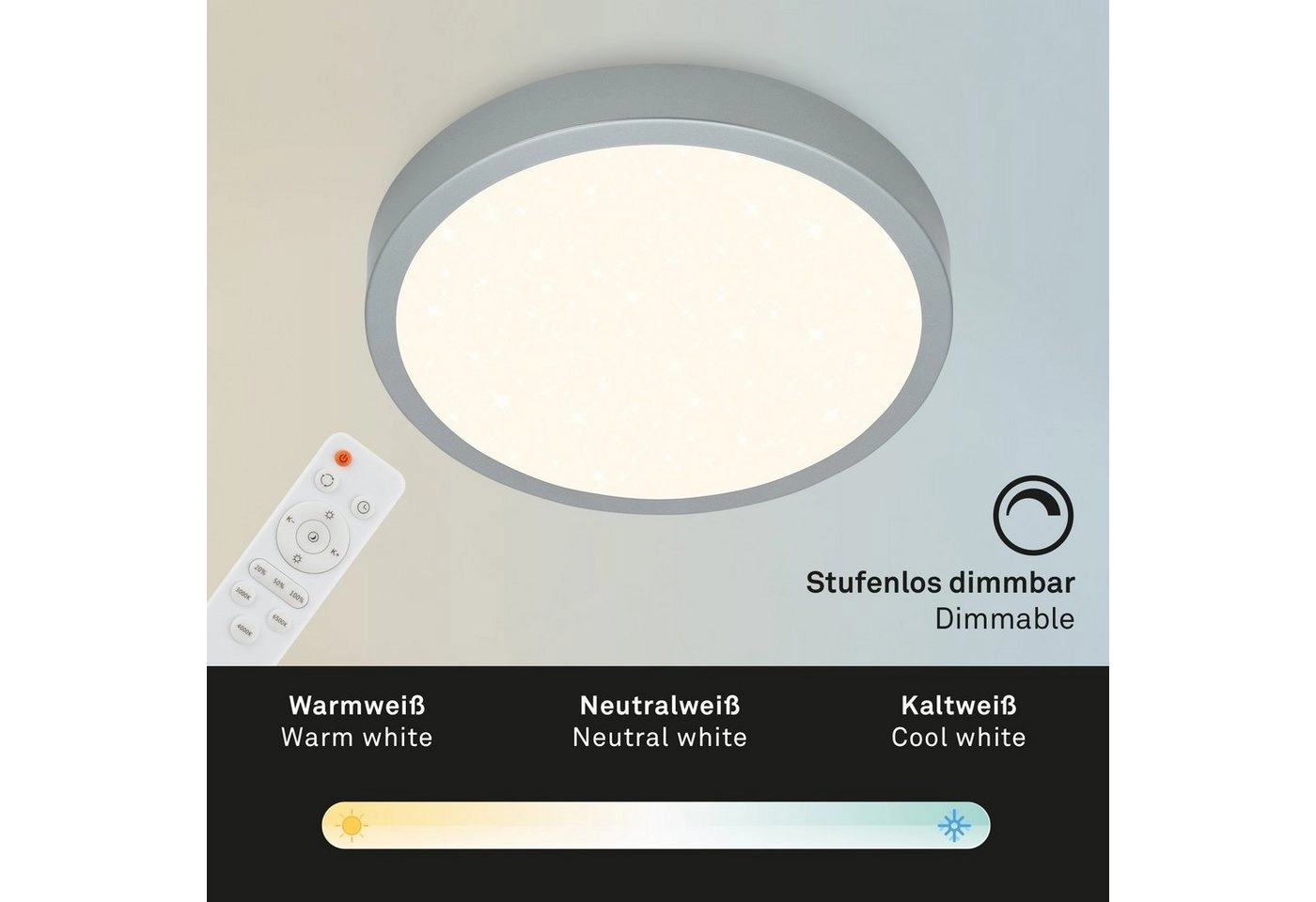 CCT LED Aufbauleuchte Ø 38 cm, LED-Platine, 22 W, 2900 lm, silber