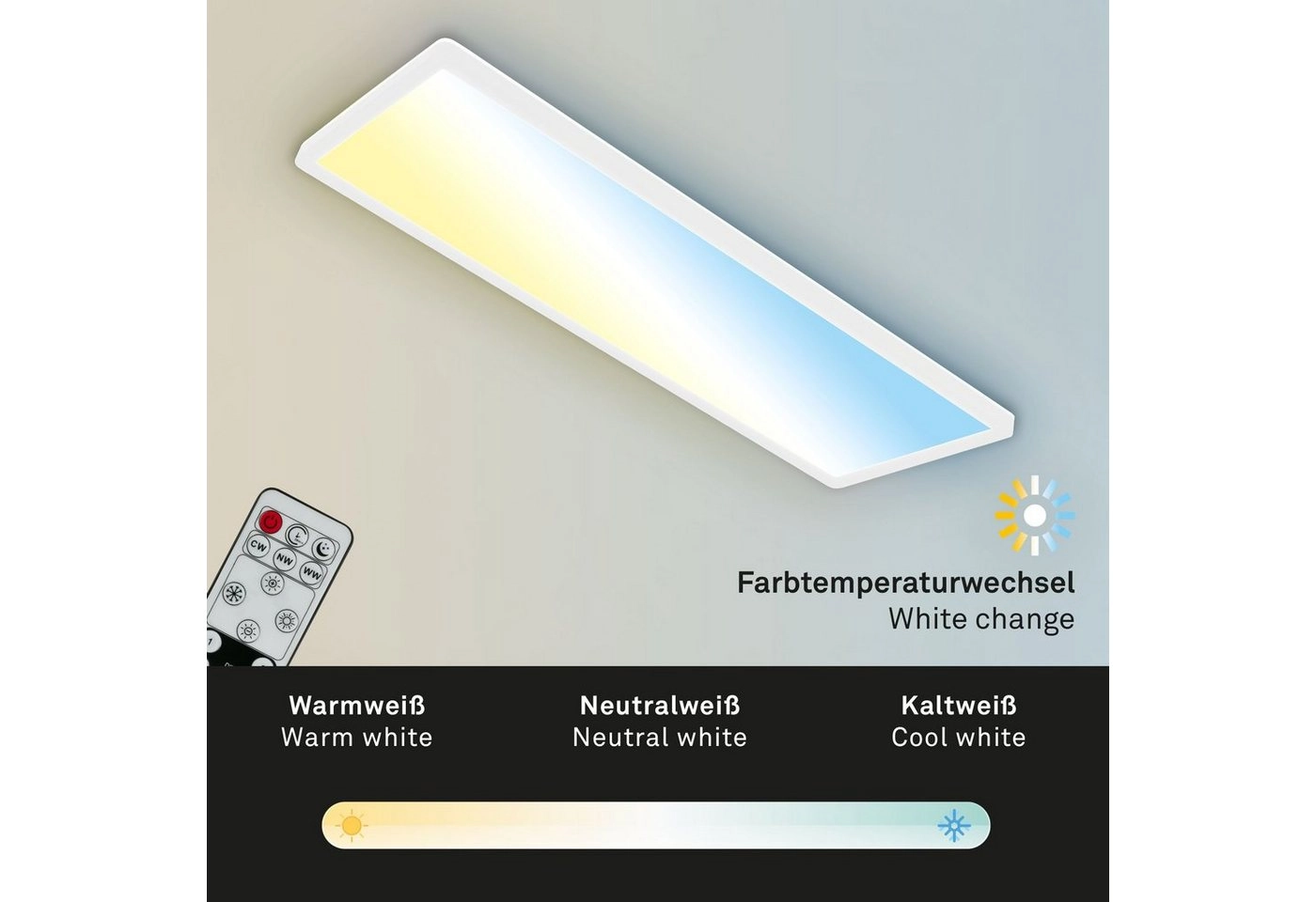 Ultraflaches CCT LED Panel, 29,3 cm, 1x LED, 23 W, 3000 lm, weiß