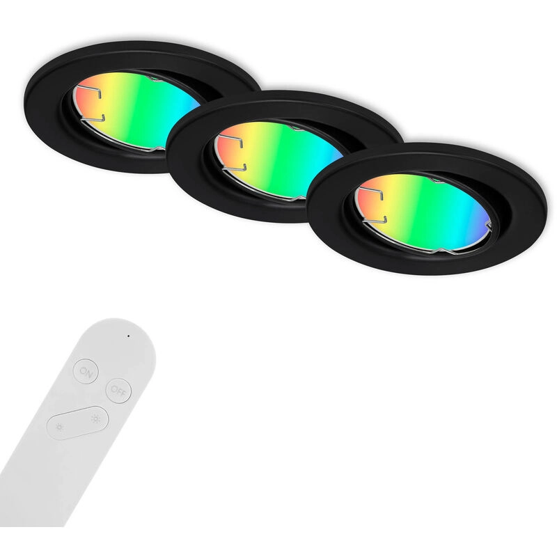 3er Set CCT RGB Einbauleuchte, Ø 8,6 cm, 4,9 W, 400 lm, Schwarz