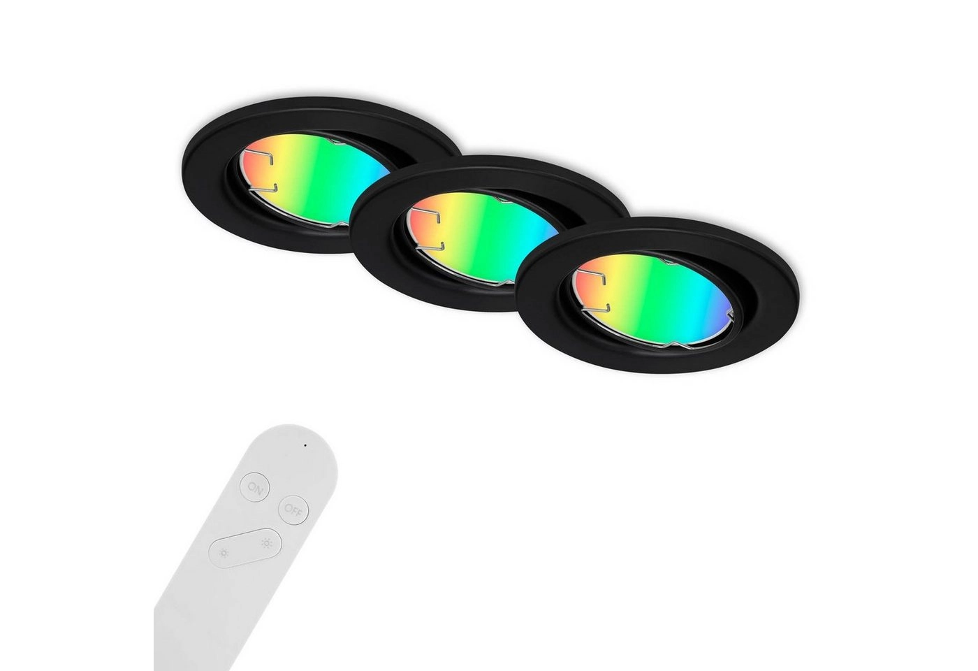 3er Set CCT RGB Einbauleuchte, Ø 8,6 cm, 4,9 W, 400 lm, Schwarz