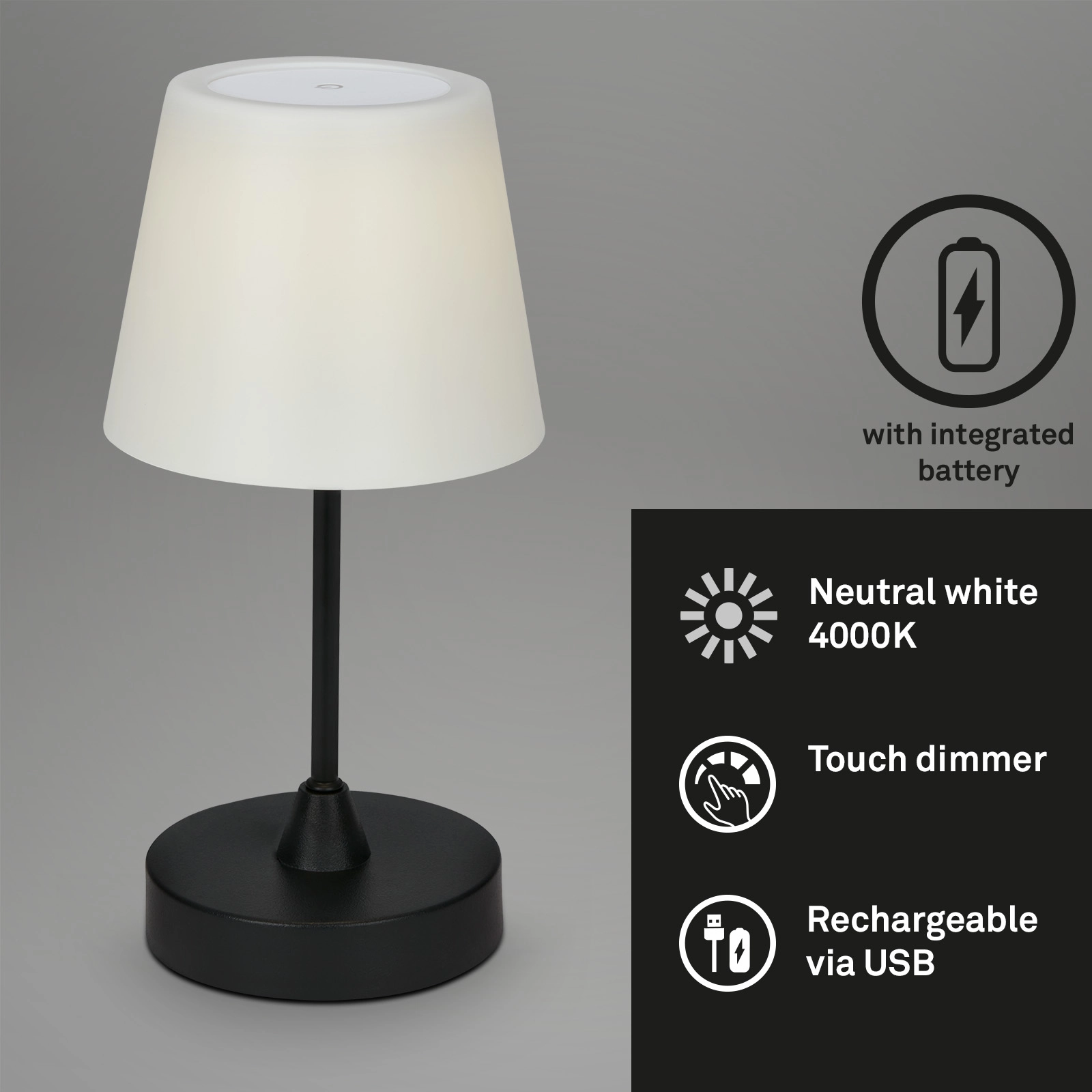 Touch LED Außen-Tischleuchte, Ø30 cm, LED-Modul, 3 W, 340 Lm, schwarz