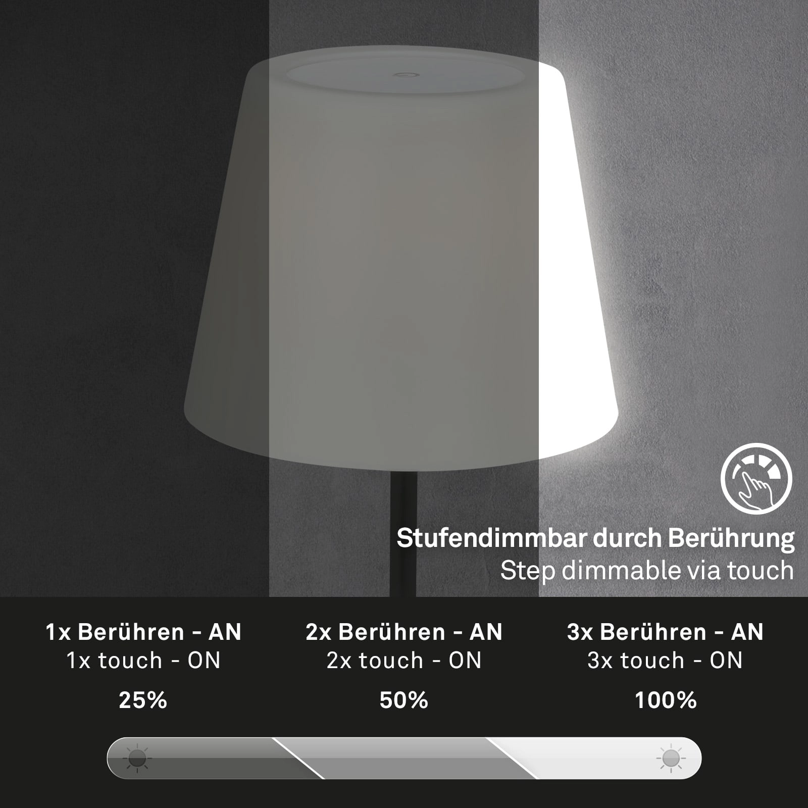 Touch LED Außen-Tischleuchte, Ø30 cm, LED-Modul, 3 W, 340 Lm, schwarz