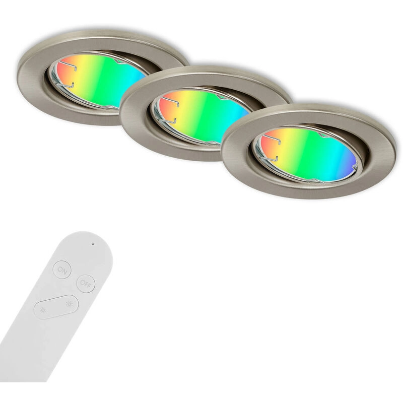 3er Set CCT RGB Einbauleuchte, Ø 8,6 cm, 4,9 W, 400 lm, Matt Nickel