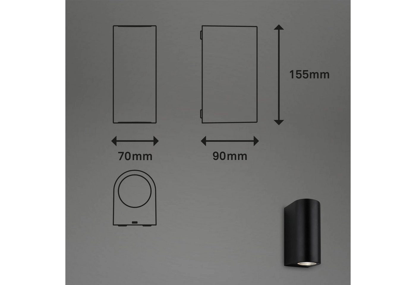 LED Außenleuchte, 15,5 cm, 2x GU10, 4,7 W, schwarz