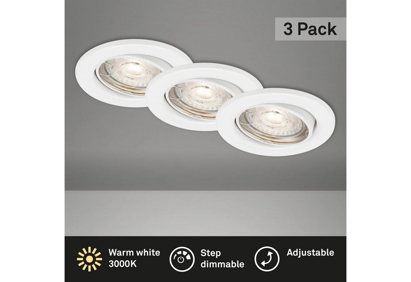 3er Set LED Einbauleuchte, Ø 8,6 cm, 5 W, Weiß