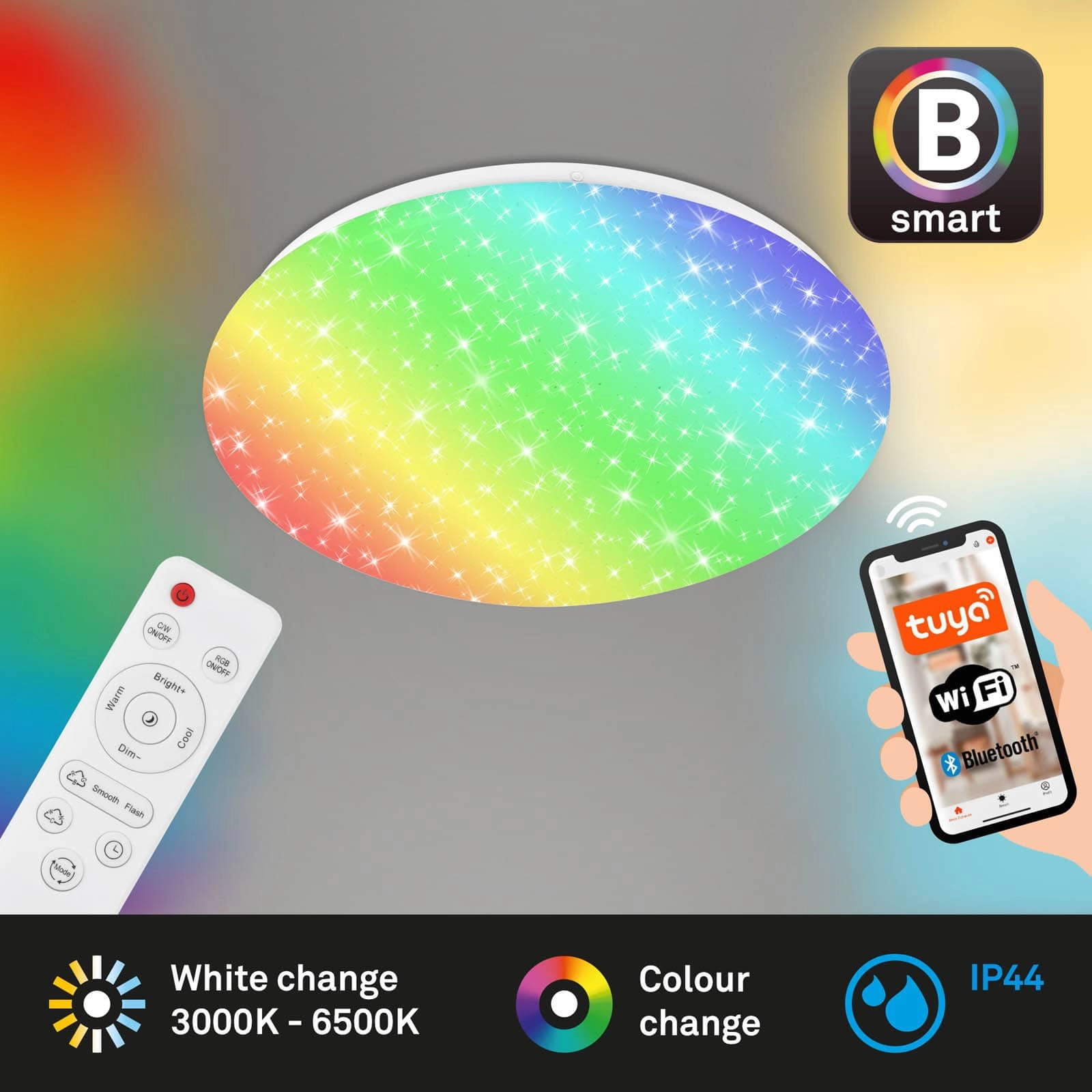 Sternenhimmel CCT RGB LED Deckenleuchte, Ø 33 cm, 21 W, 2200 lm, Weiß