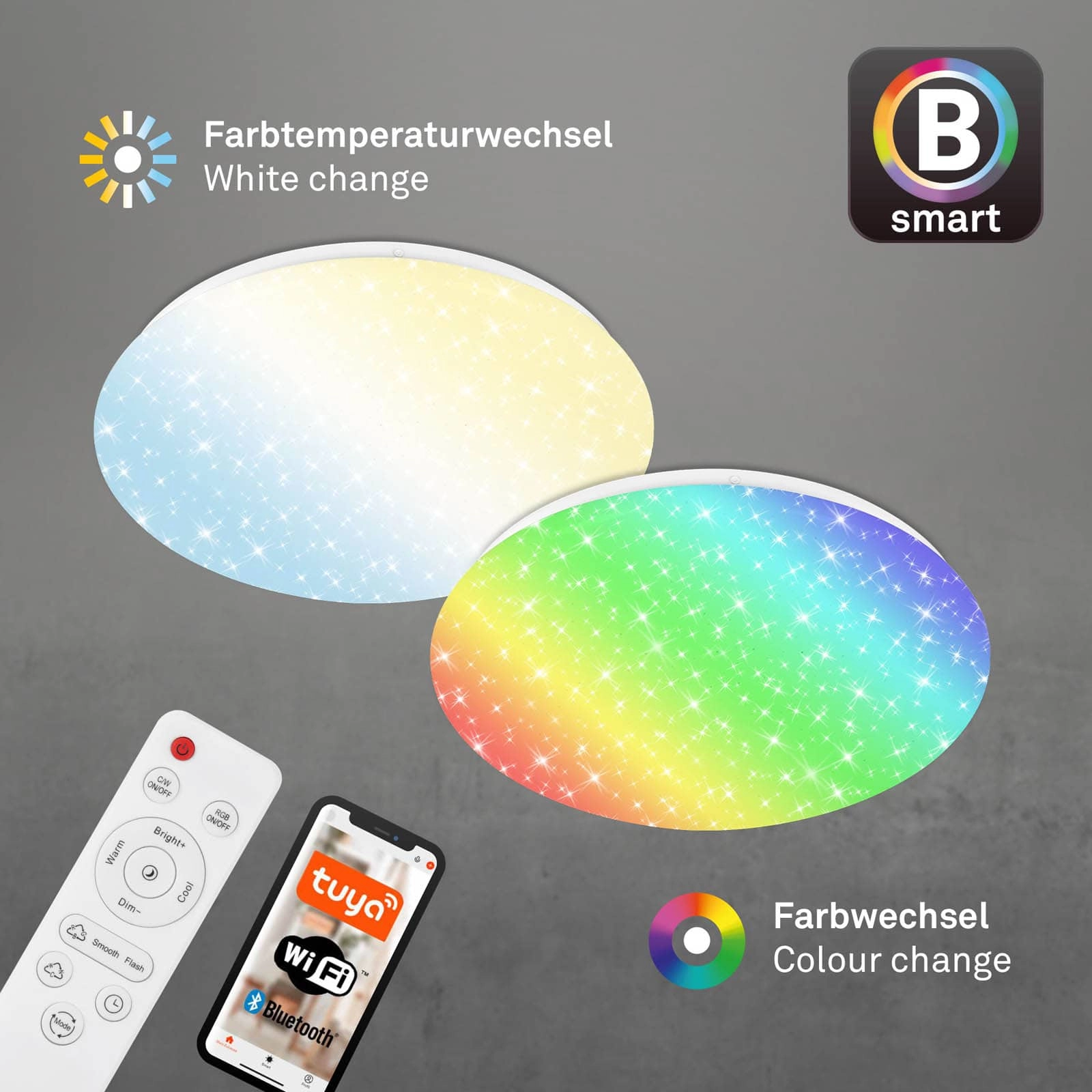 Sternenhimmel CCT RGB LED Deckenleuchte, Ø 33 cm, 21 W, 2200 lm, Weiß