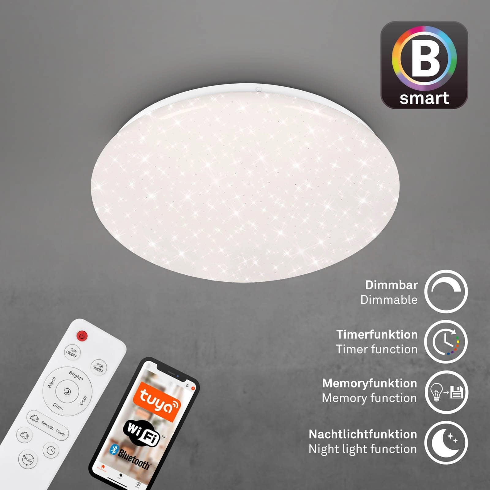 Sternenhimmel CCT RGB LED Deckenleuchte, Ø 33 cm, 21 W, 2200 lm, Weiß