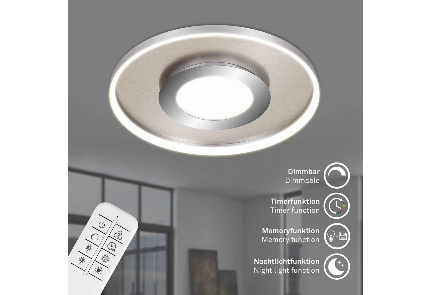 CCT LED Deckenleuchte, Ø 49,5 cm, 25 W, 3000 lm, Matt Nickel-Chrom