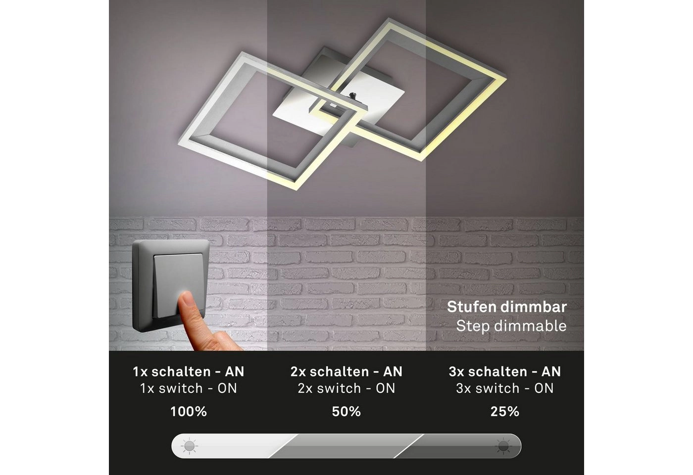 LED Deckenleuchte, 44 cm, LED-Platine, 22 W, 950 lm, alu-chrom