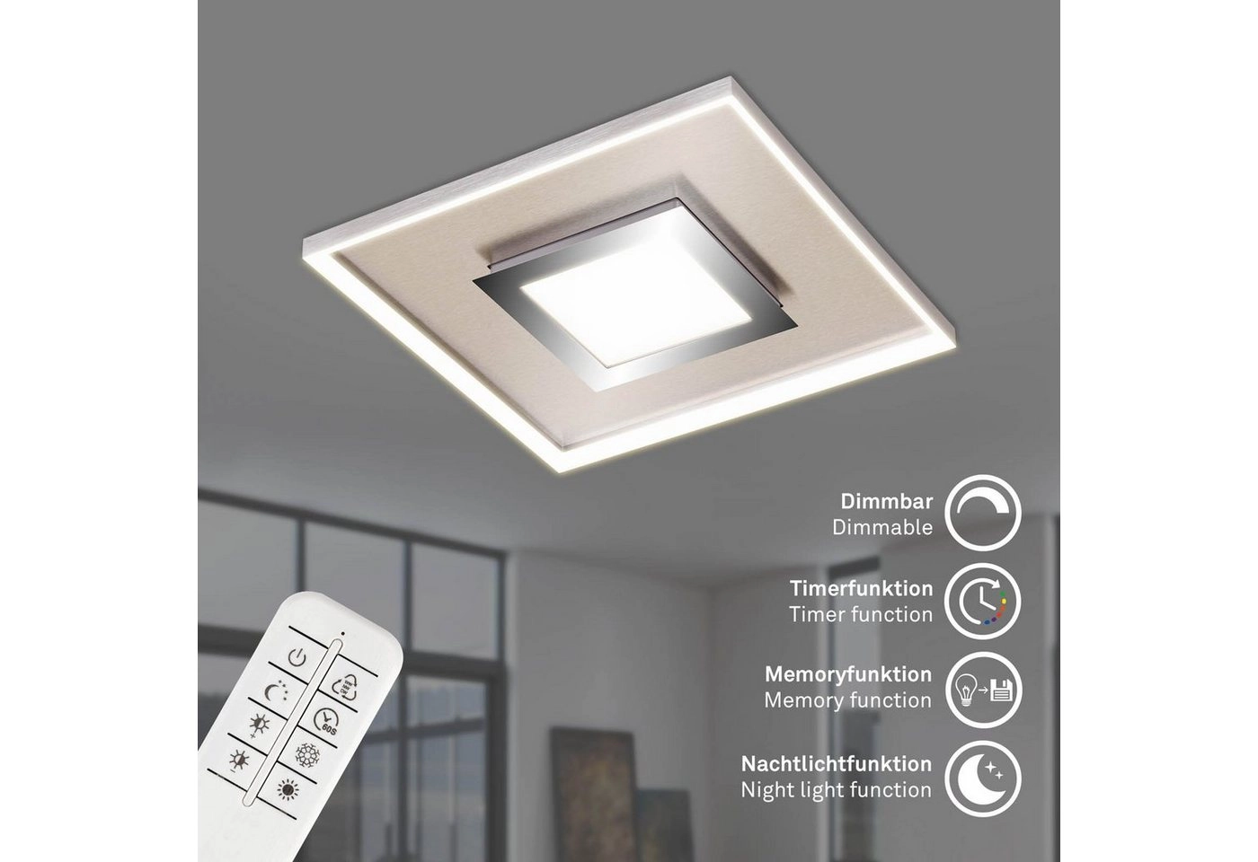 CCT LED Deckenleuchte, 50 cm, 30 W, 3600 lm, Matt Nickel-Chrom