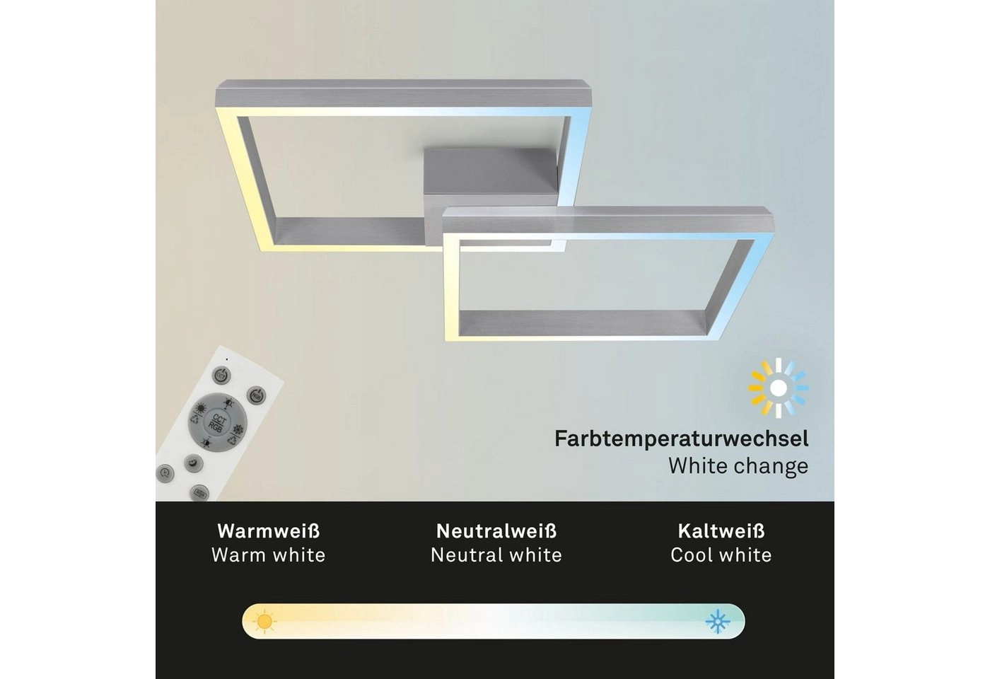 RGB CCT LED Deckenleuchte, 64 cm, LED-Platine, 40 W, 3600 lm, aluminiumfarbig