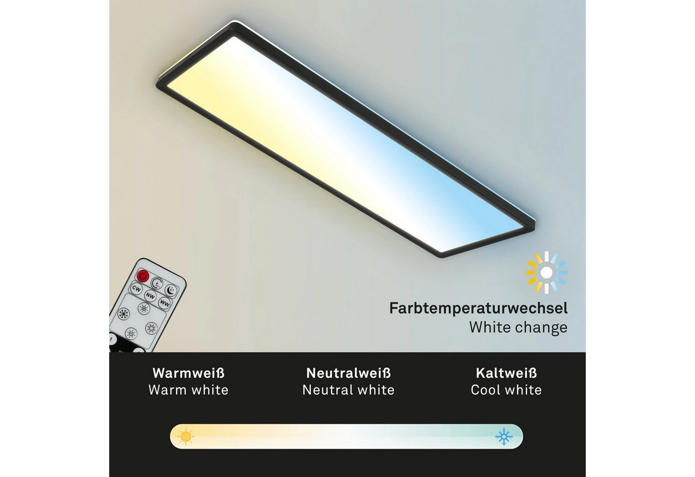 Ultraflaches CCT LED Panel, 29,3 cm, 1x LED, 23 W, 3000 lm, schwarz