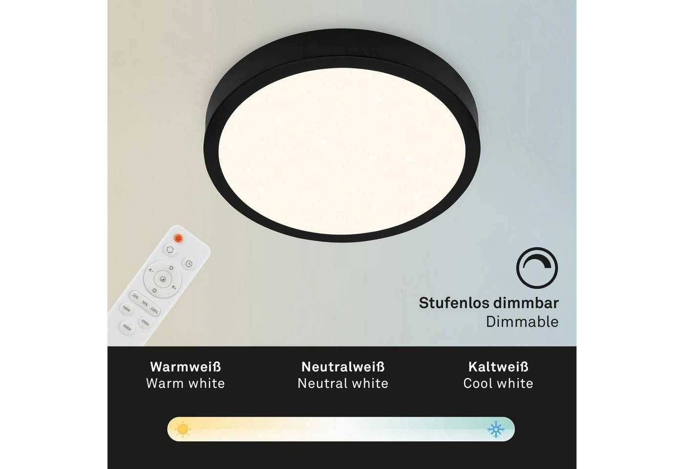 CCT LED Aufbauleuchte Ø 28 cm, LED-Platine, 18 W, 2000 lm, schwarz