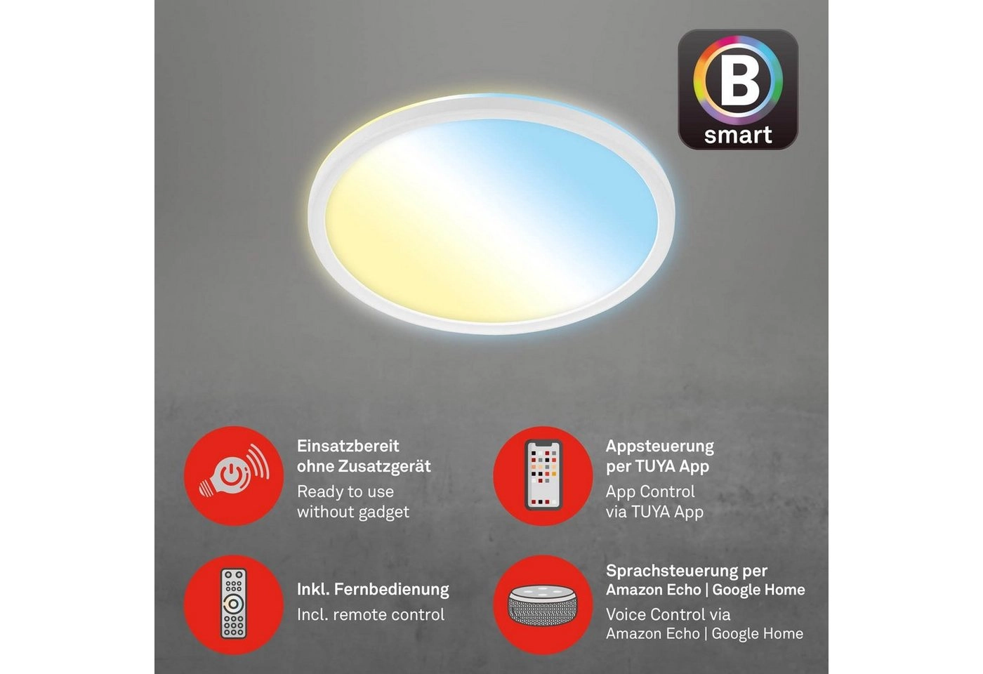 CCT LED Panel, Ø 29,3 cm, 18 W, 2400 lm, Weiß