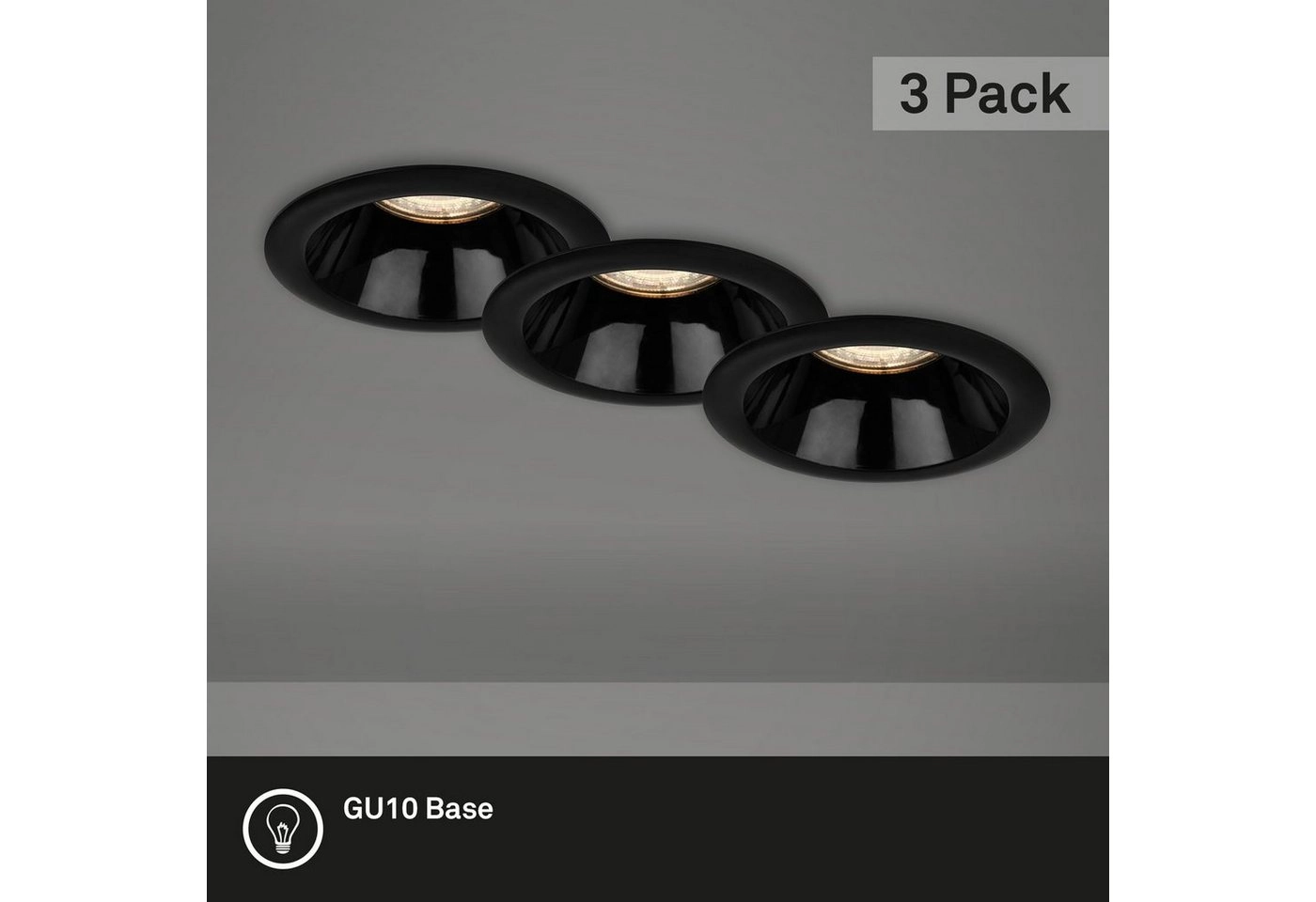 Einbauleuchten-Set, Ø9,5 cm, 3x GU10, schwarz