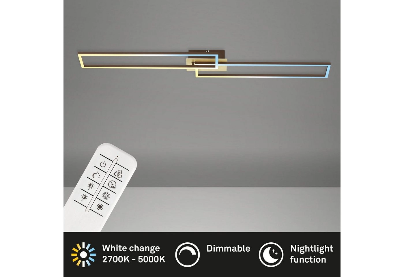 CCT LED Wand- und Deckenleuchte, 110 cm, LED-Platine, 40 W, 4400 lm, gold-braun