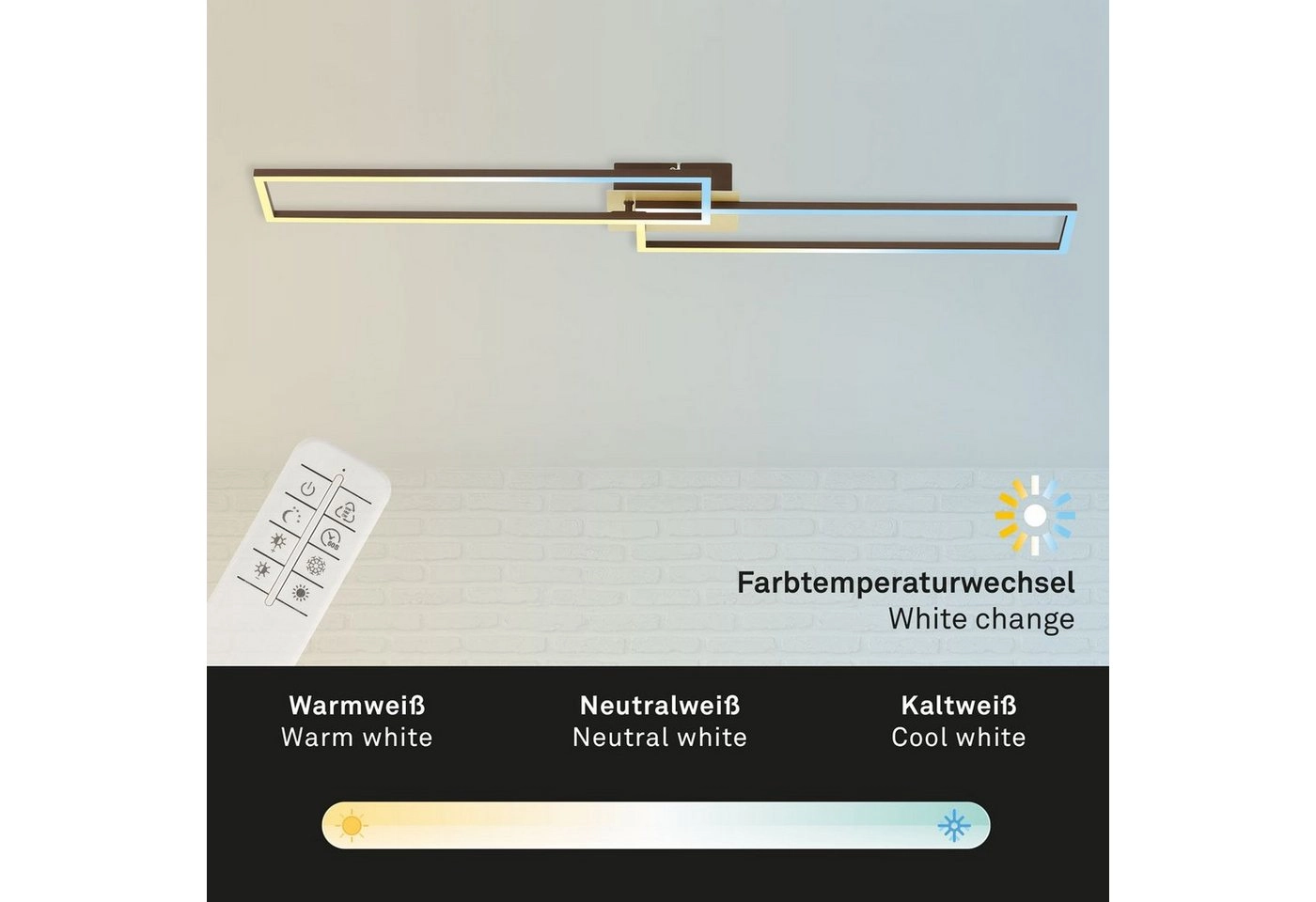 CCT LED Wand- und Deckenleuchte, 110 cm, LED-Platine, 40 W, 4400 lm, gold-braun