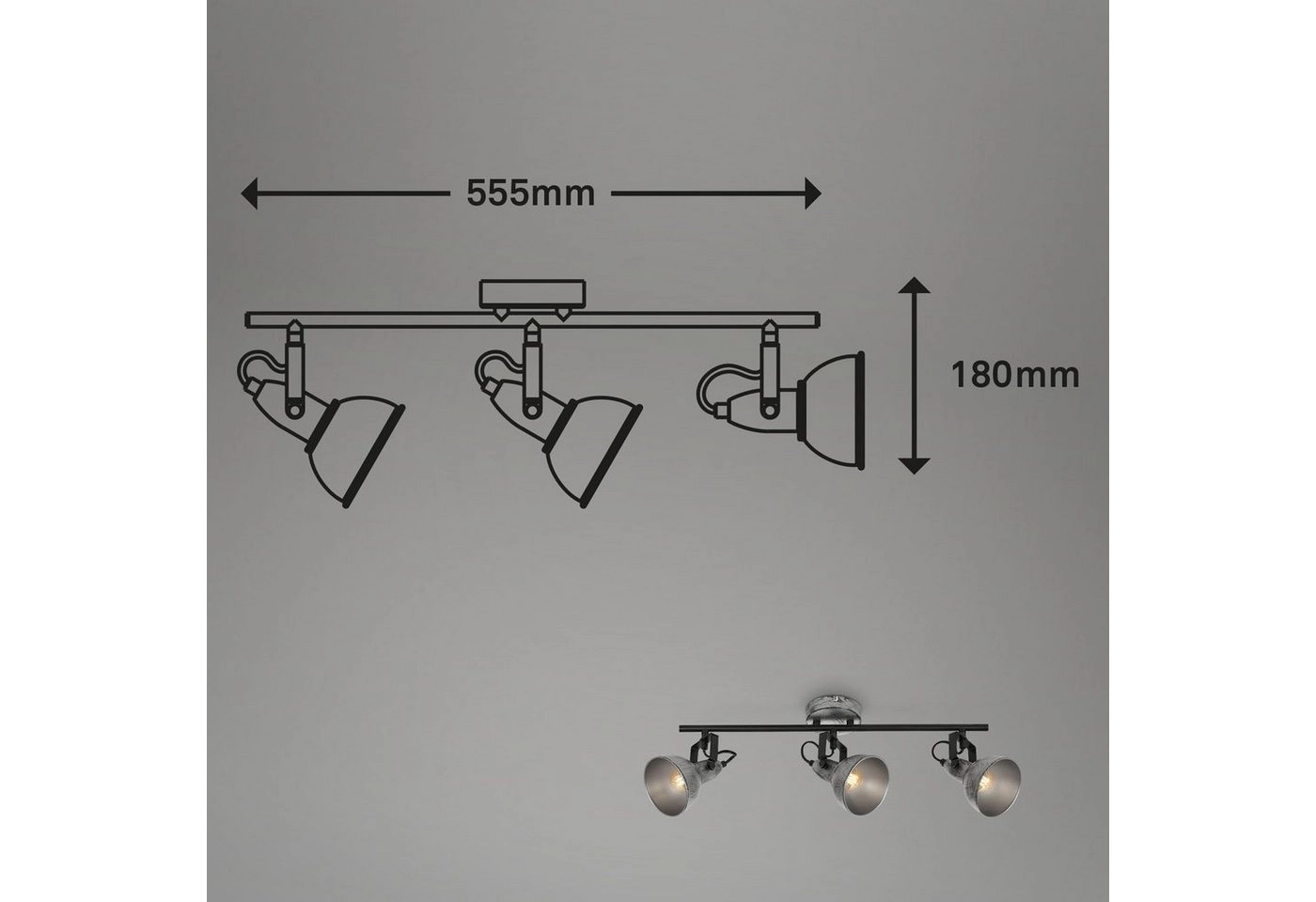 Deckenleuchte, Ø10 cm, 3x E14, antik-silber