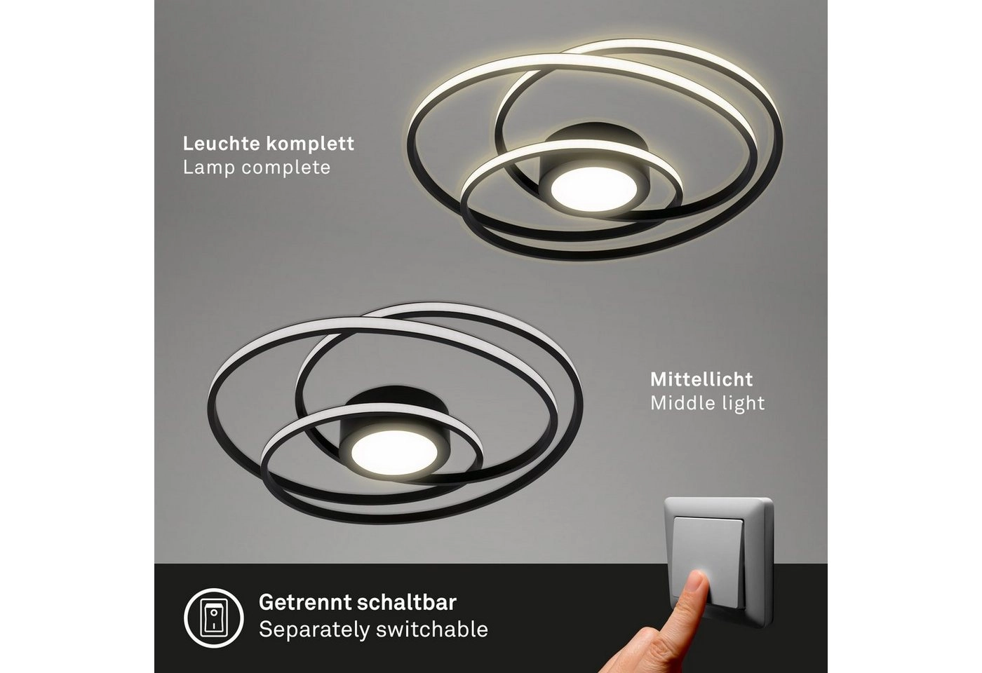 LED Deckenleuchte, Ø 56 cm, 26 W, 3200 lm, Schwarz